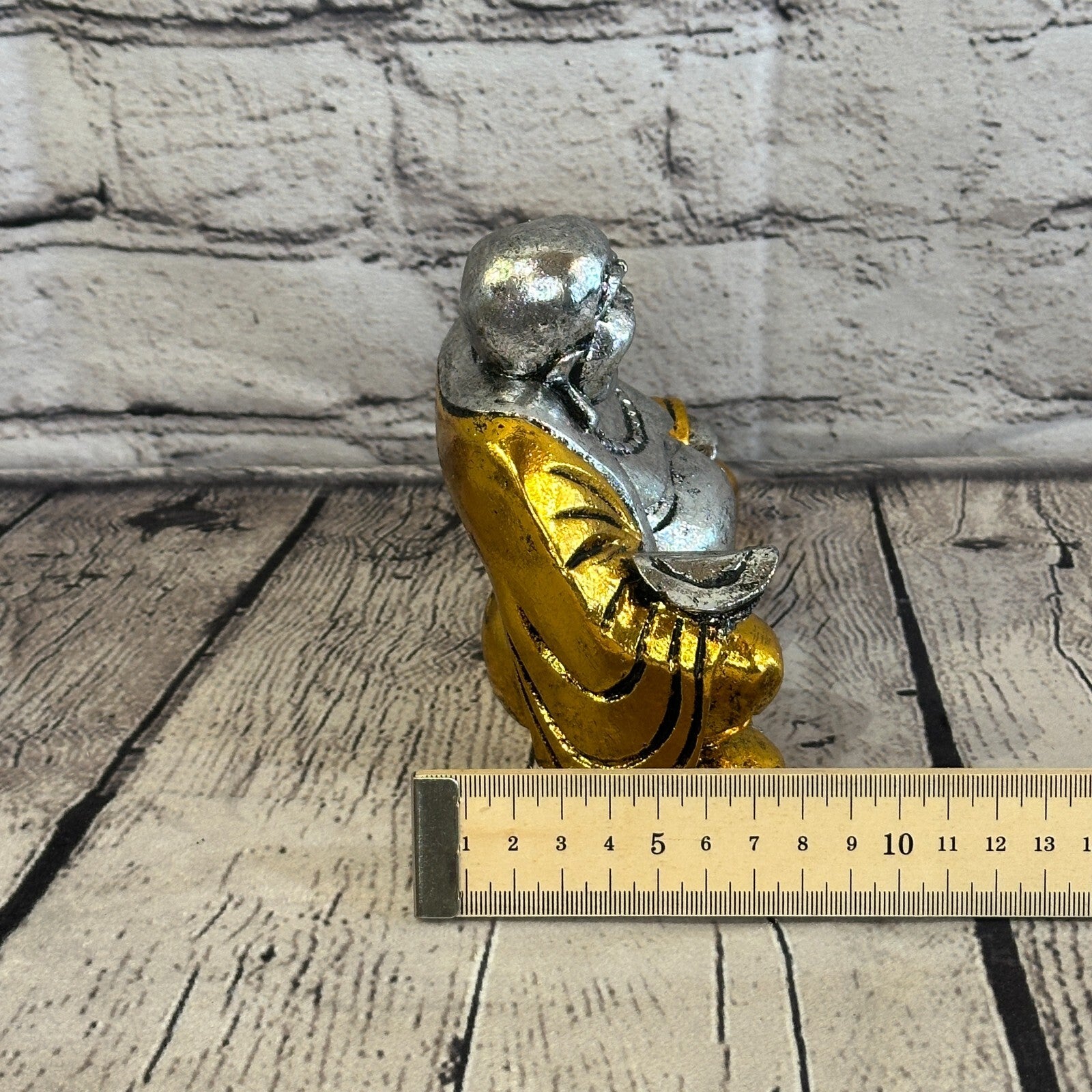 Silver And Gold 12cm x 12cm Large Chinese Buddha Sitting On Lotus Statue Resin8