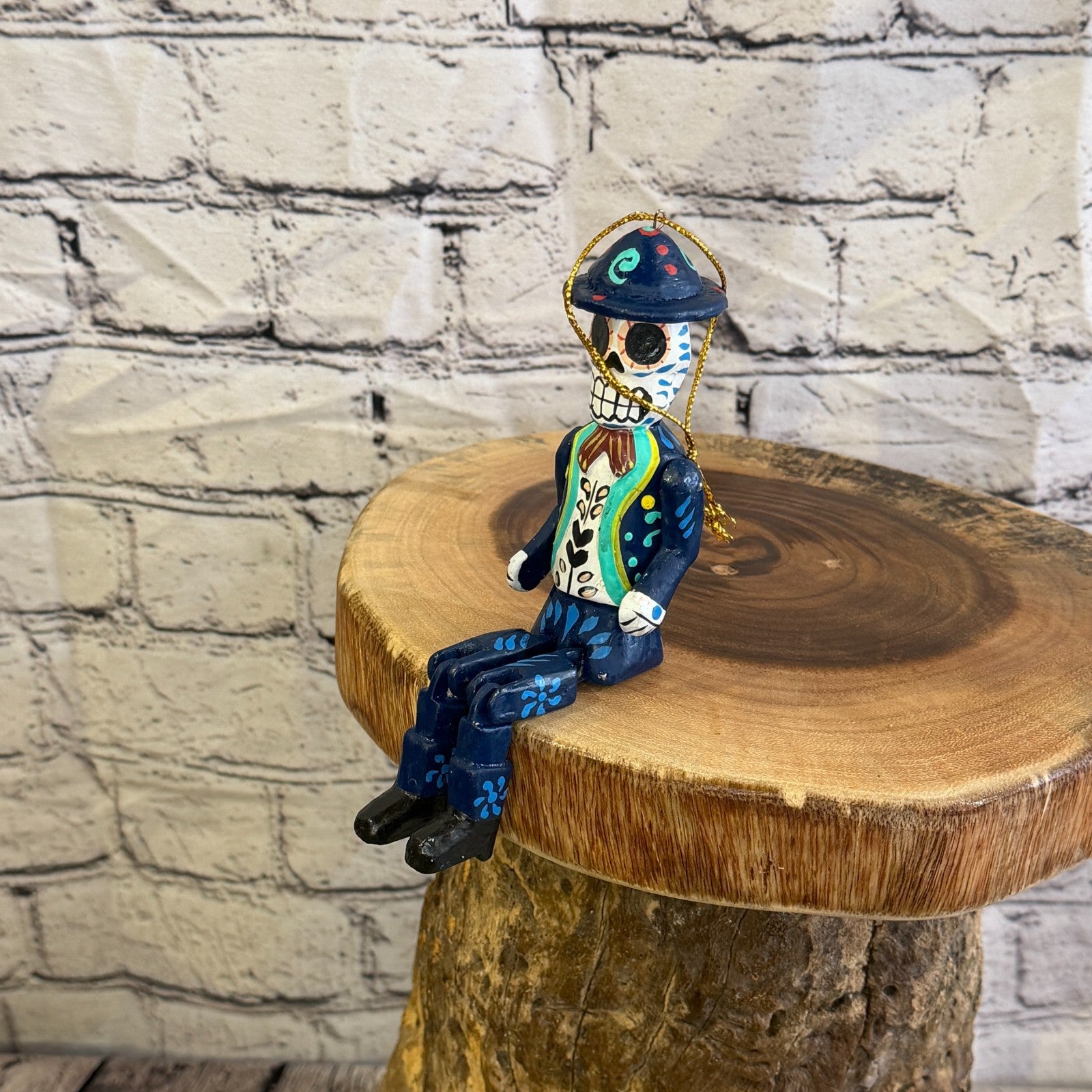 10cm Navy Day Of The Dead Man Sitting Animal, Wooden Shelf Ornament Fairtrade8