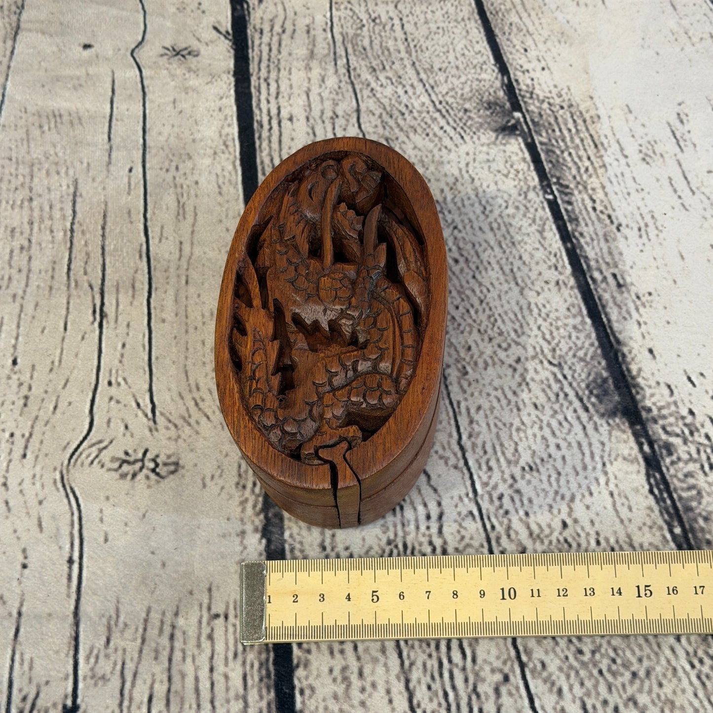 Oval Dragon Scale 4 Bit Wooden Puzzle Box Secret Box Magic Trinket Handmade3