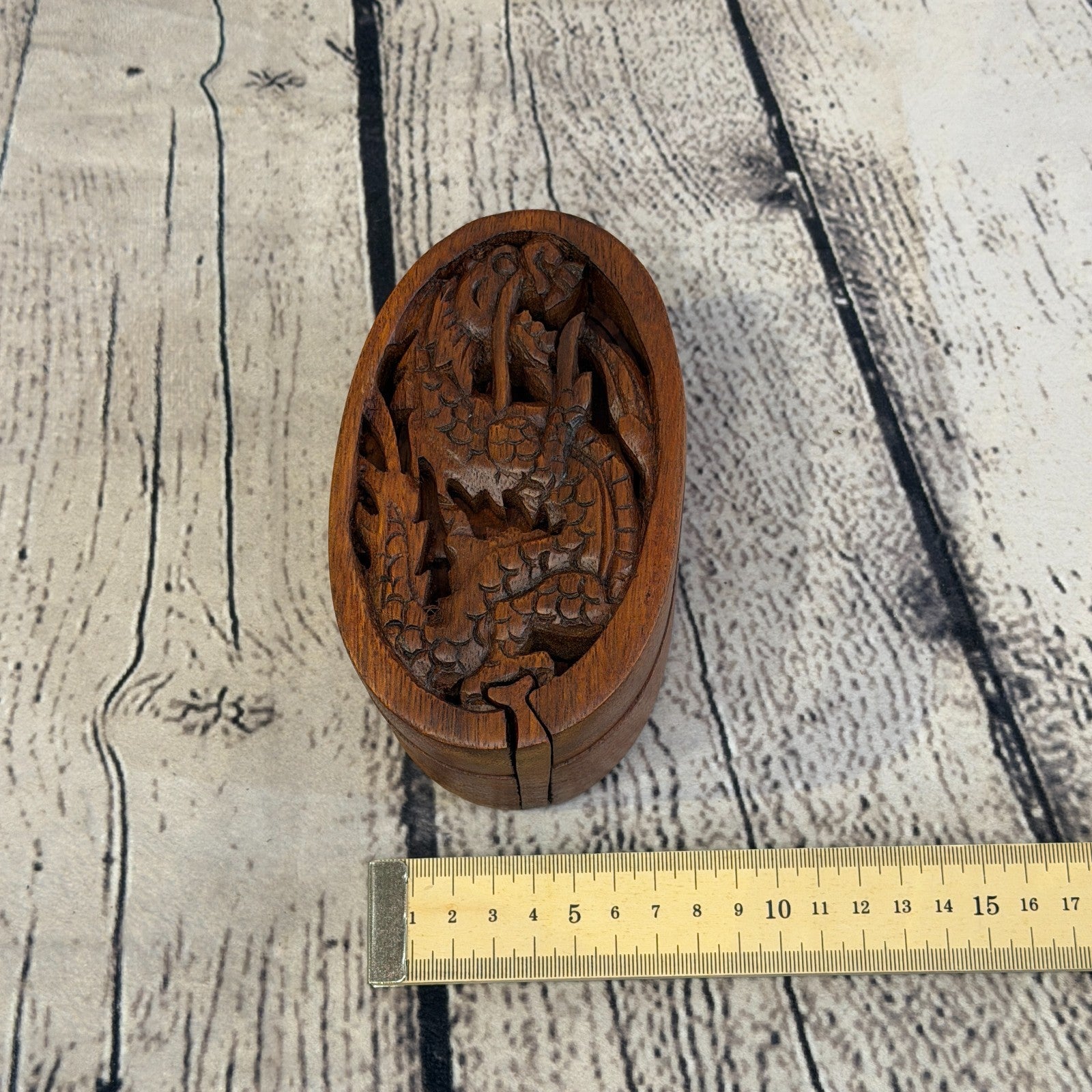 Oval Dragon Scale 4 Bit Wooden Puzzle Box Secret Box Magic Trinket Handmade3