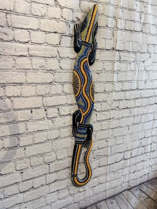 100cm Gecko Carved Wooden Dot Painted Ethnic Tribal Tiki Wall Art No 4 New0