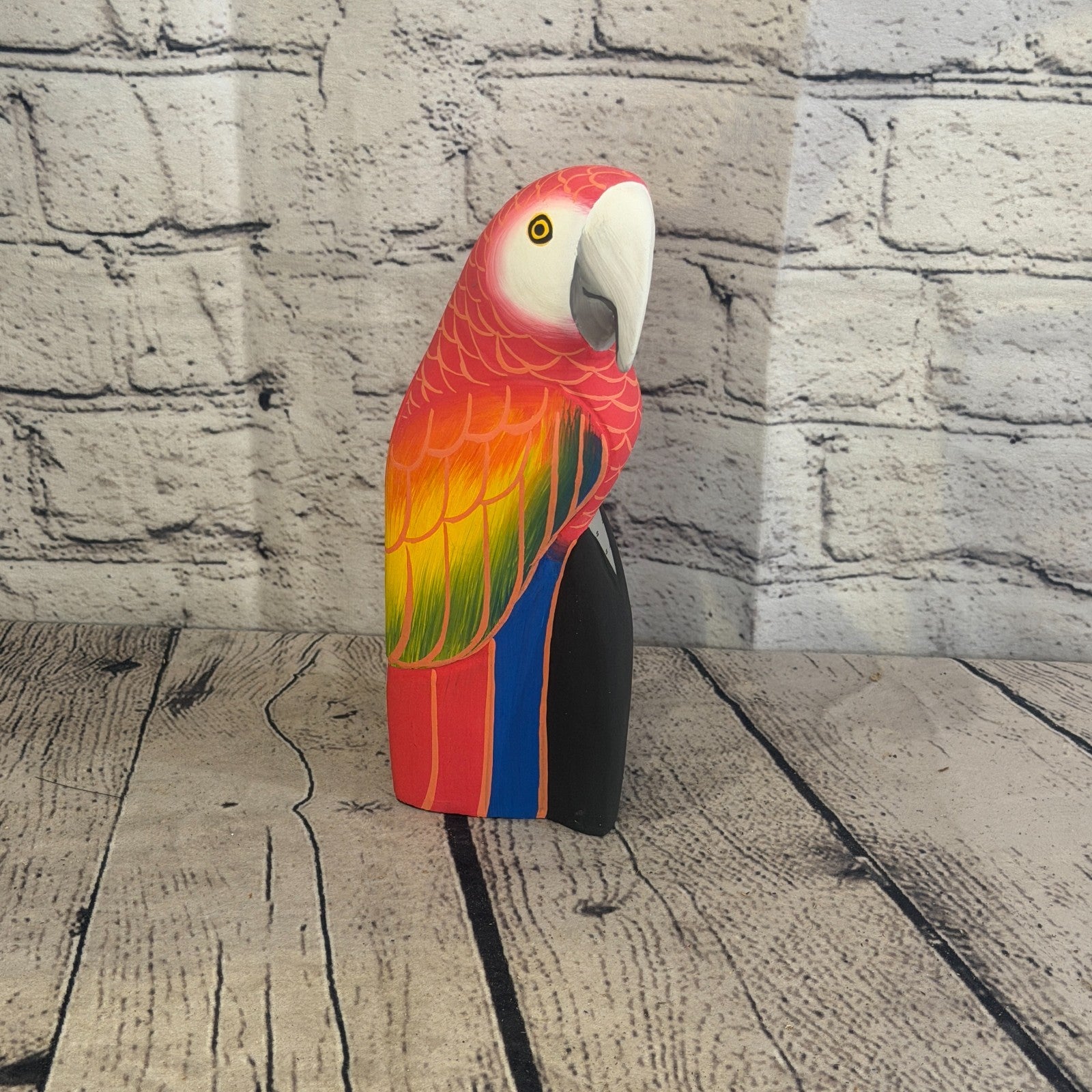 20cm Bright Red Parrot Bird Ornament Statue Fair Trade Hand Made Carved Wood0