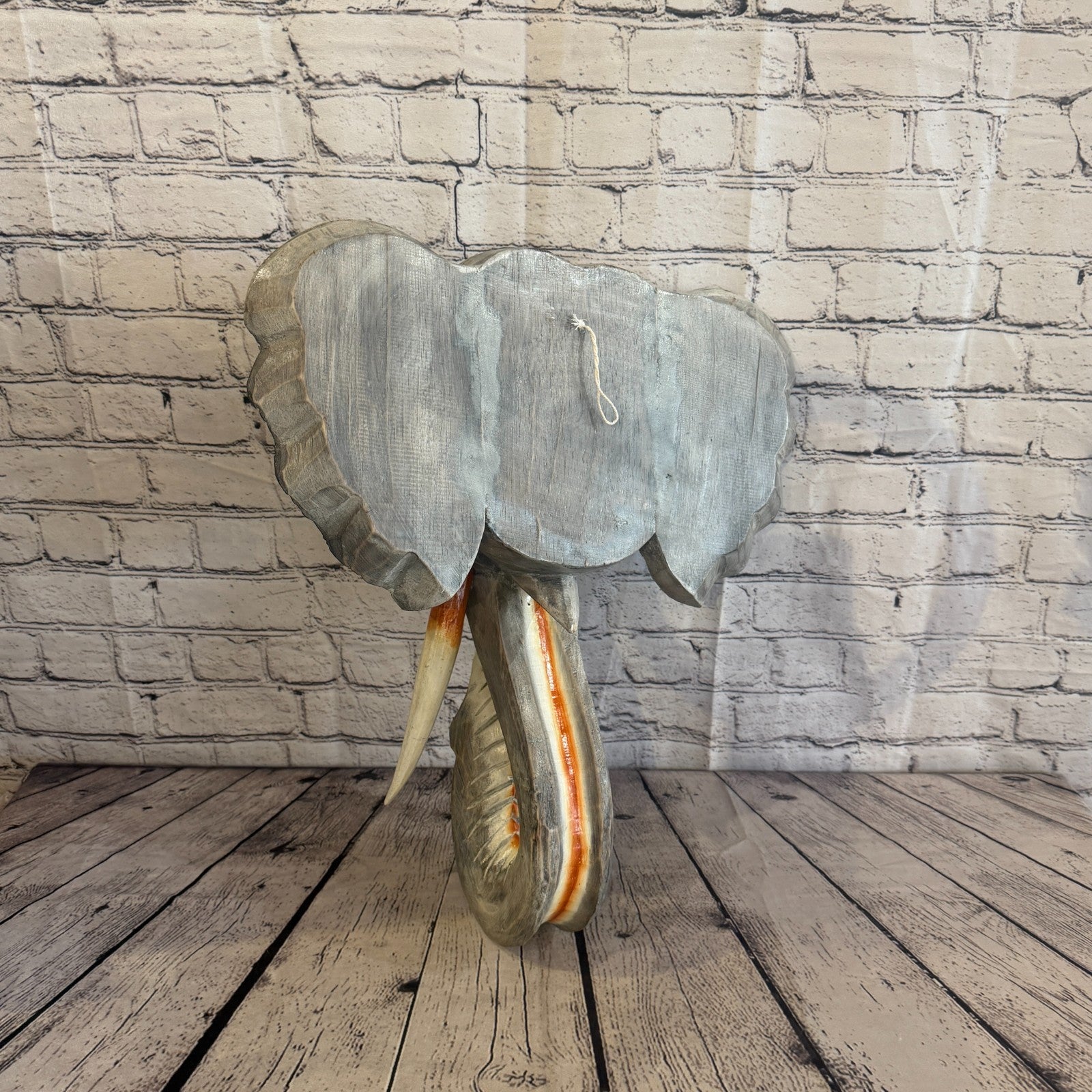 30cm x 30cm Grey Light Painted Wood Elephant Head Wall Mounted Art Shabby5