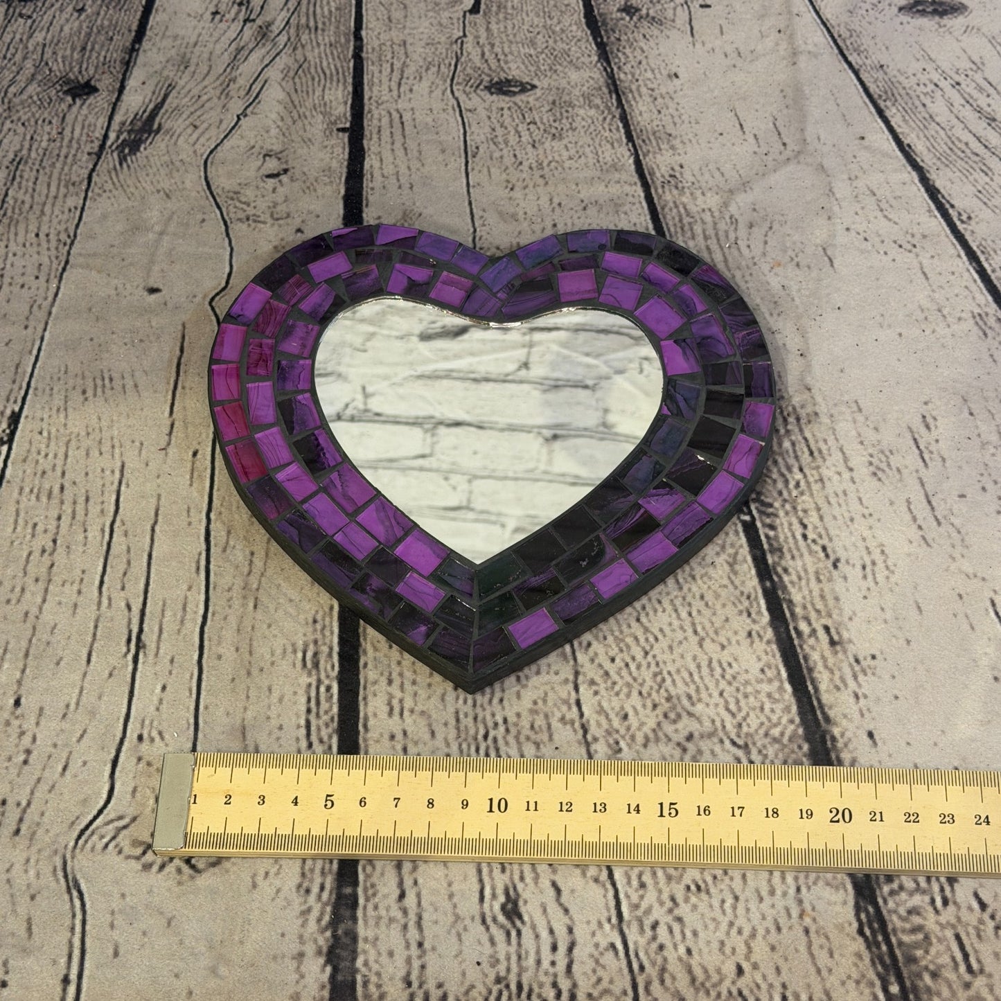 Purple Heart Shape Mosaic Tile Wall Mirror 20cm x 15cm 8 Inches Handmade New4