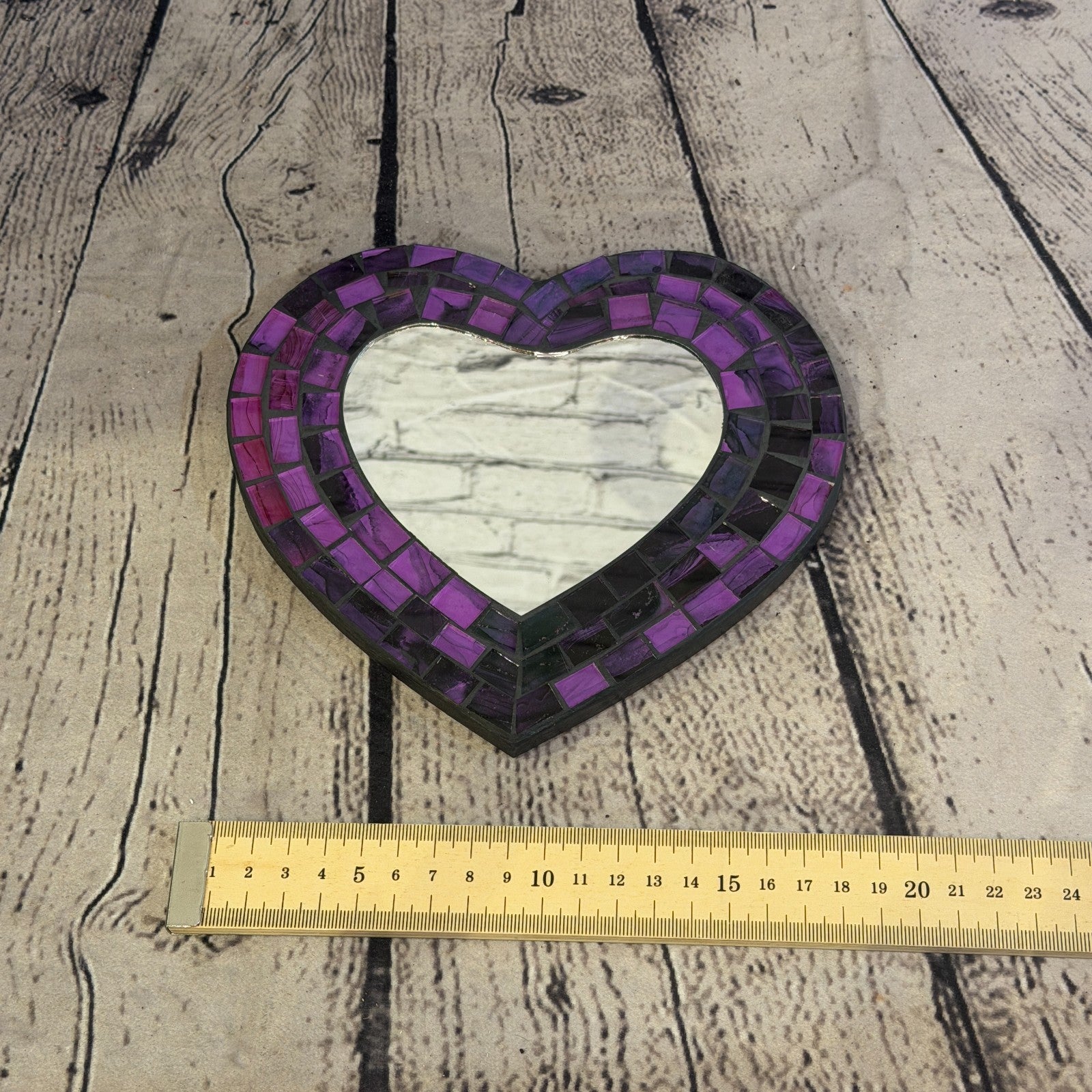 Purple Heart Shape Mosaic Tile Wall Mirror 20cm x 15cm 8 Inches Handmade New4
