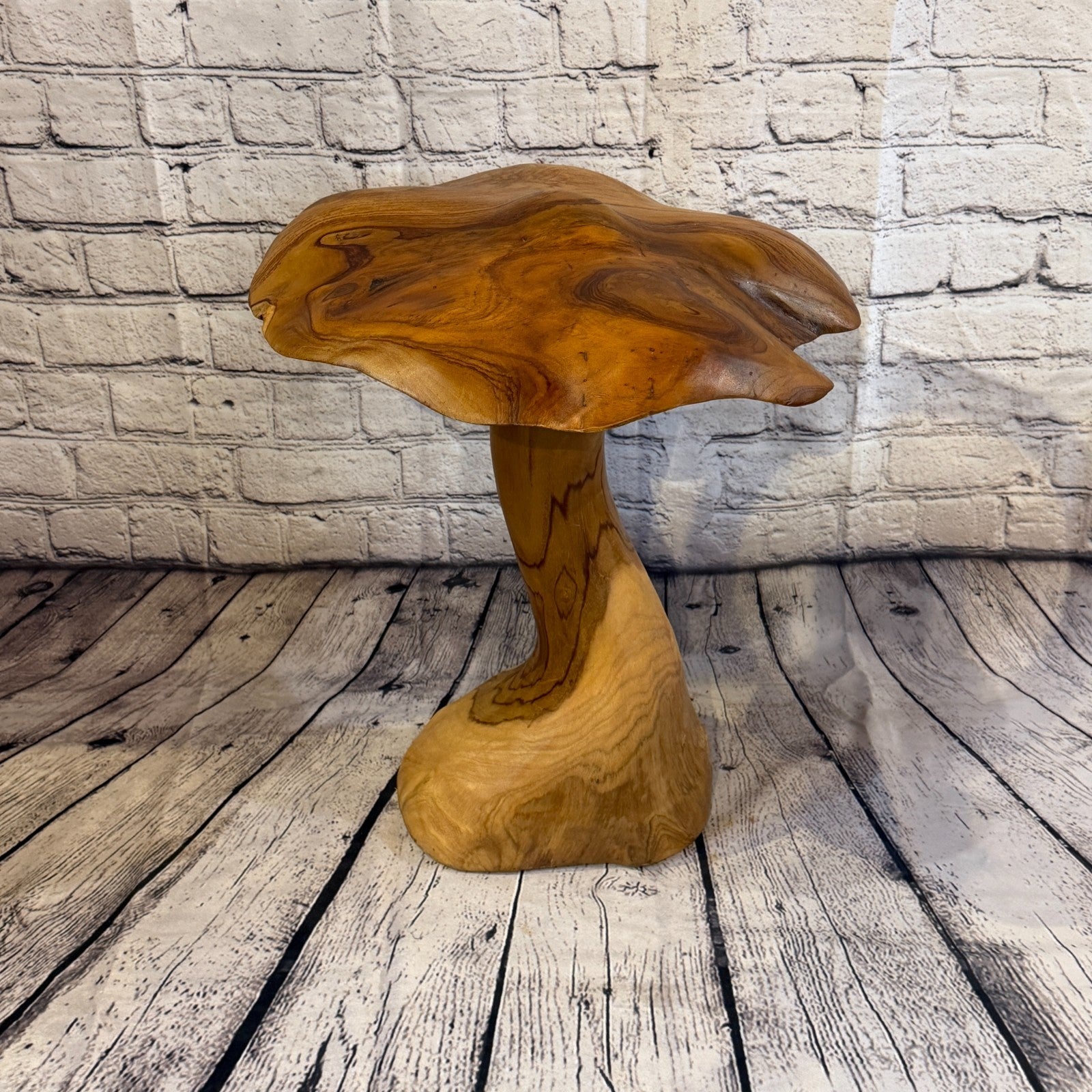 40cm x 35cm Dome Wooden Mushroom Toadstool Sculpture Garden Teak Root Ornament2