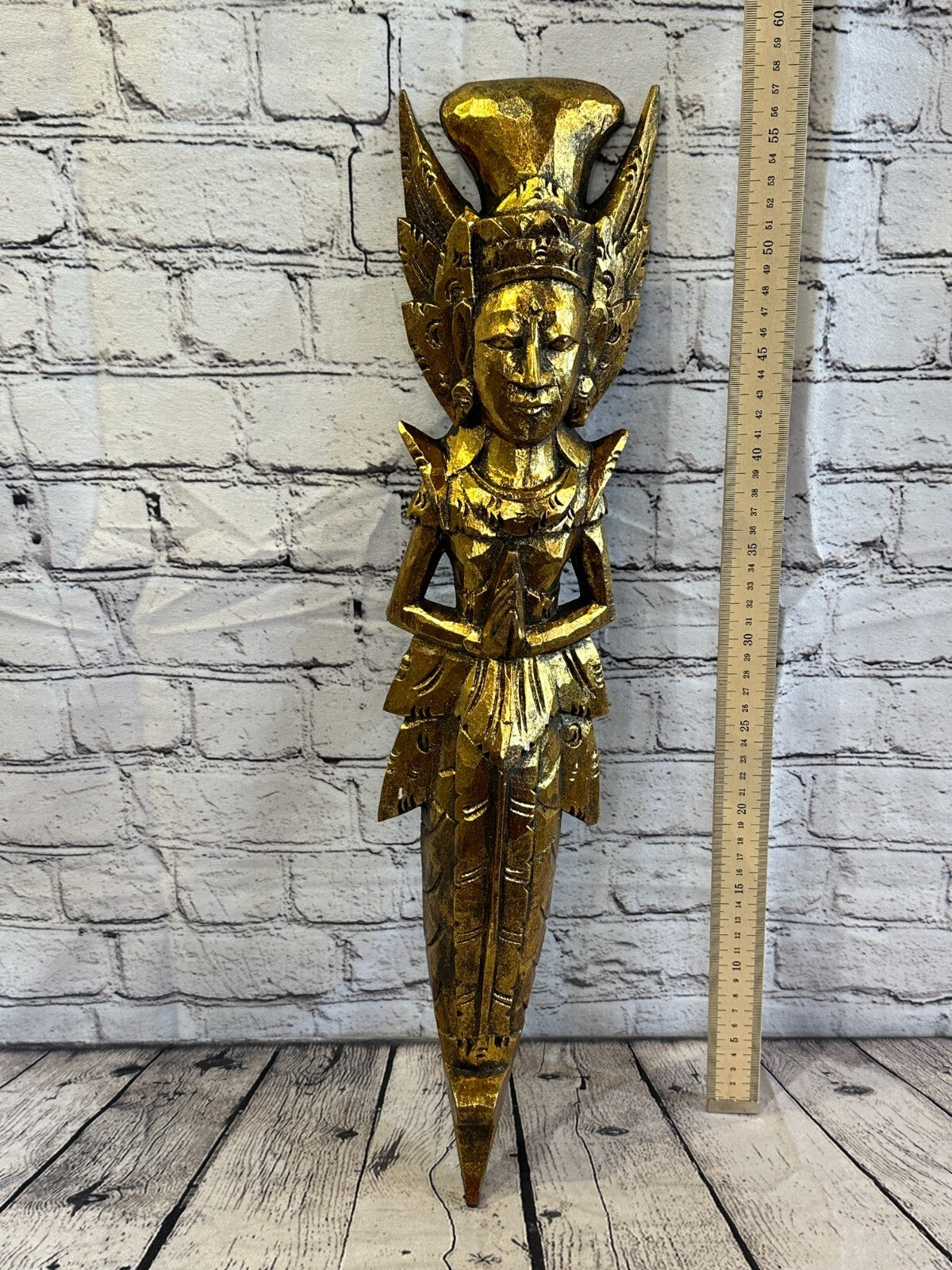 Gold Antique Colour Sita Dewi Bali Rice Goddess Wings Mermaid Wood 60cm Pair7