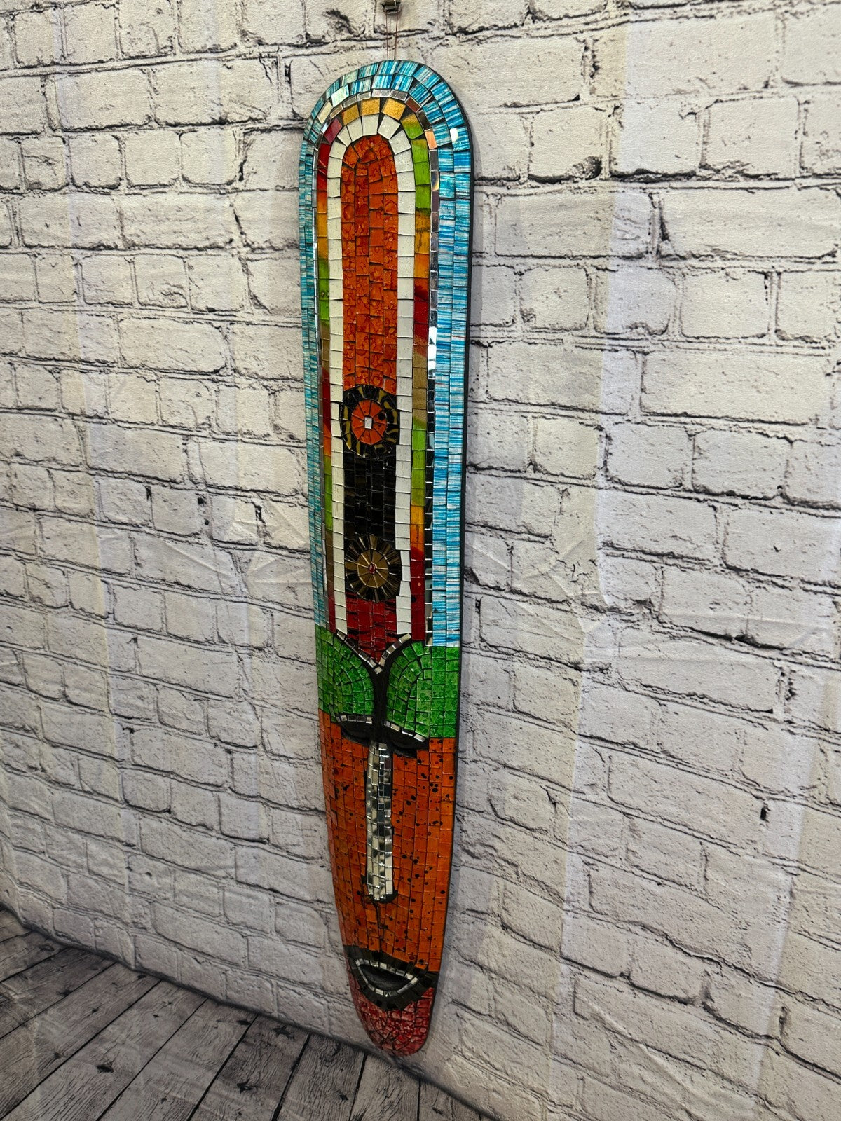 100cm Mosaic Mirror Mask Carved Painted Ethnic Tribal Wall Art Handmade Design 41