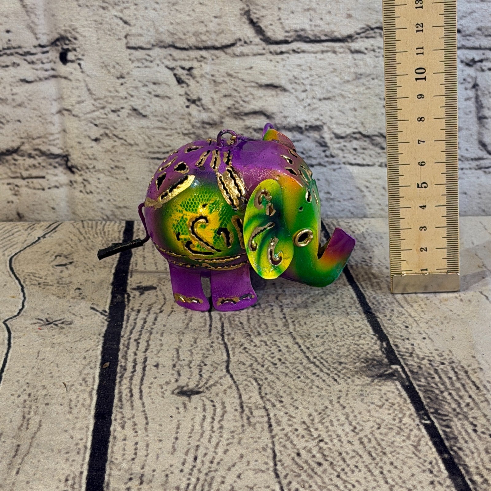 8cm x 10cm Elephant Candle Holder Hanging Purple Metal Tin Ornament Statue5