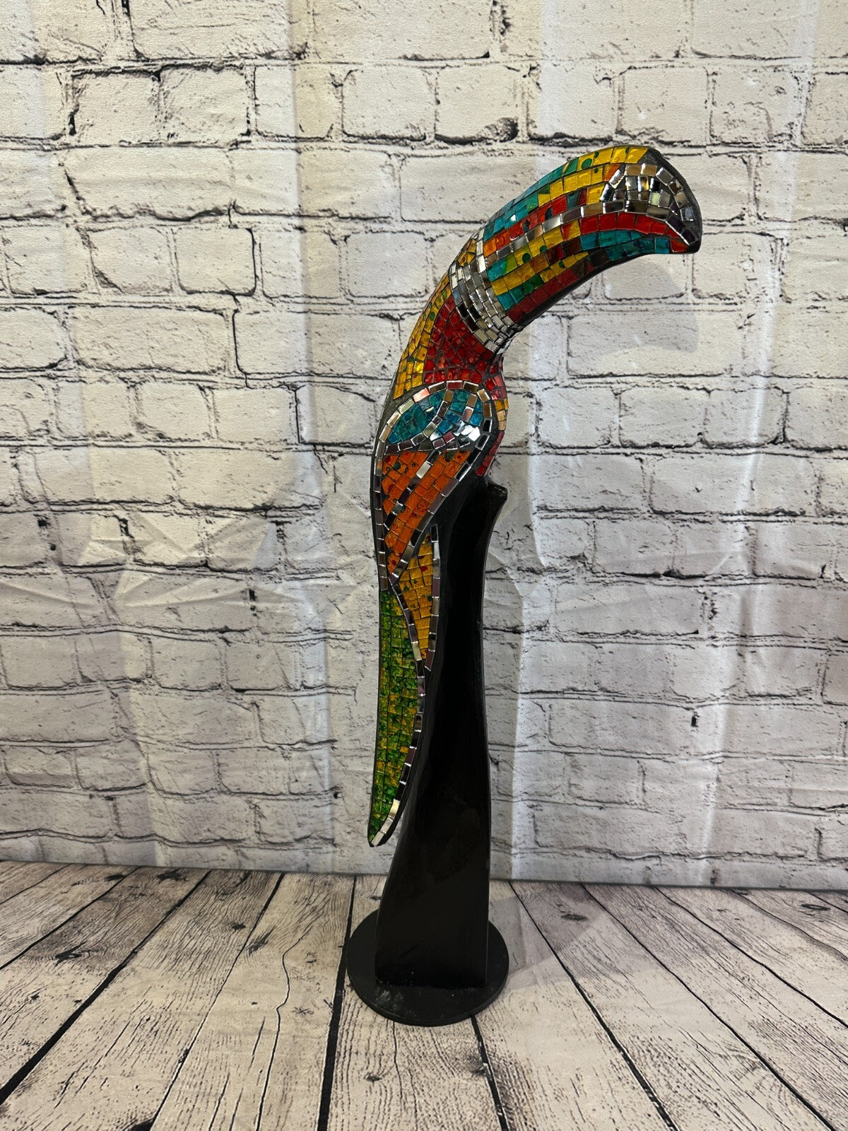65cm Mosaic Toucan Bird Ornament Statue Fair Trade Handmade Carved Wood Design 40