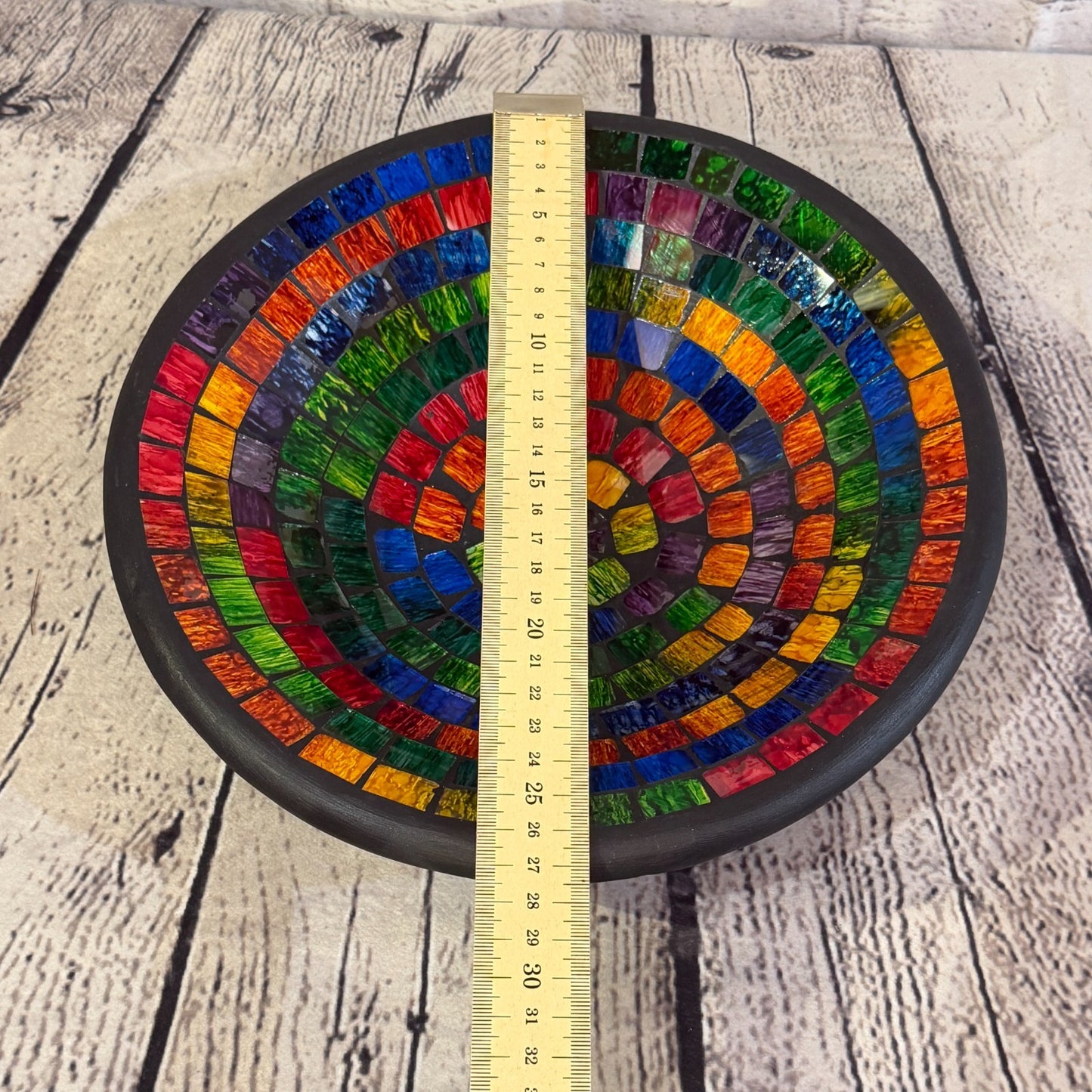 28cm Rainbow Swirl Round Mosaic Handmade Ceramic Glass Tile Bowl Fruit2