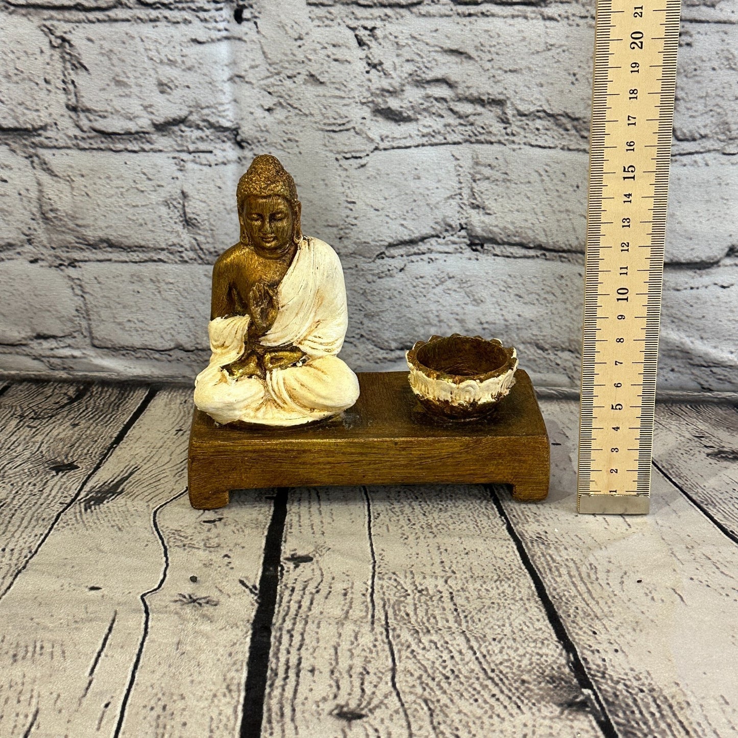 White & Bronze 15cm x 15cm Thai Buddha Tea Light Holder Statue Resin Hindu6