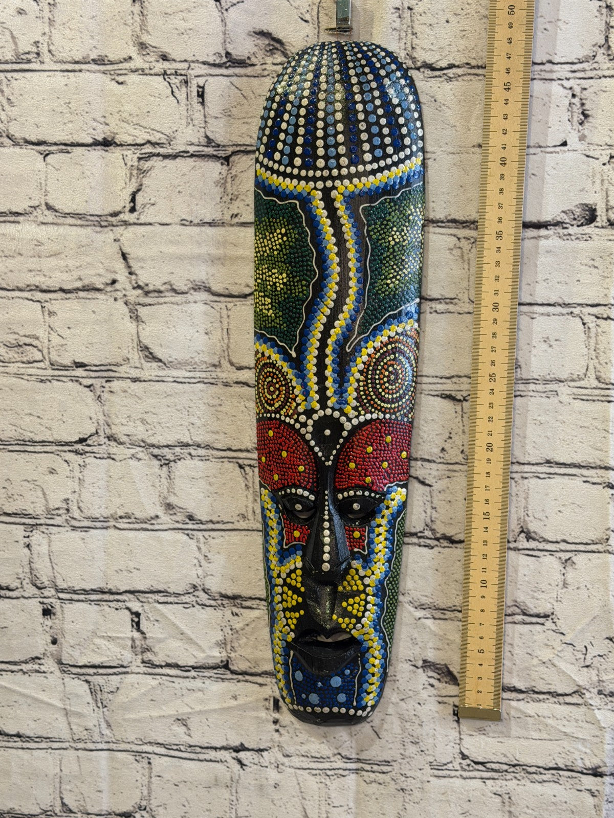 50cm Mask Carved Wooden Dot Painted Ethnic Tribal Tiki Wall Art No 4 New4