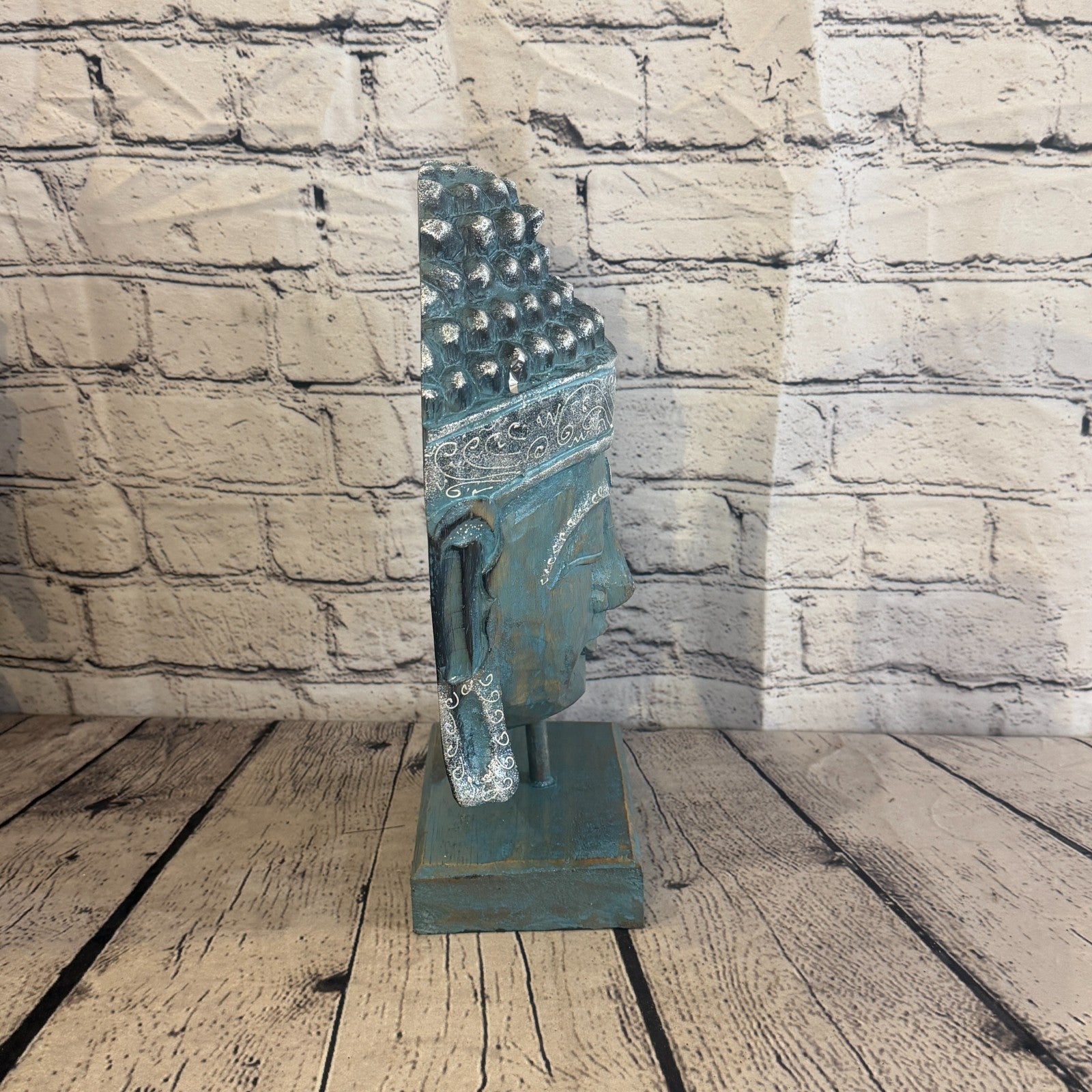 35cm x 25cm Blue Head Buddha Ornament Sculpture Statue Buddhas Hand Carved Wood3