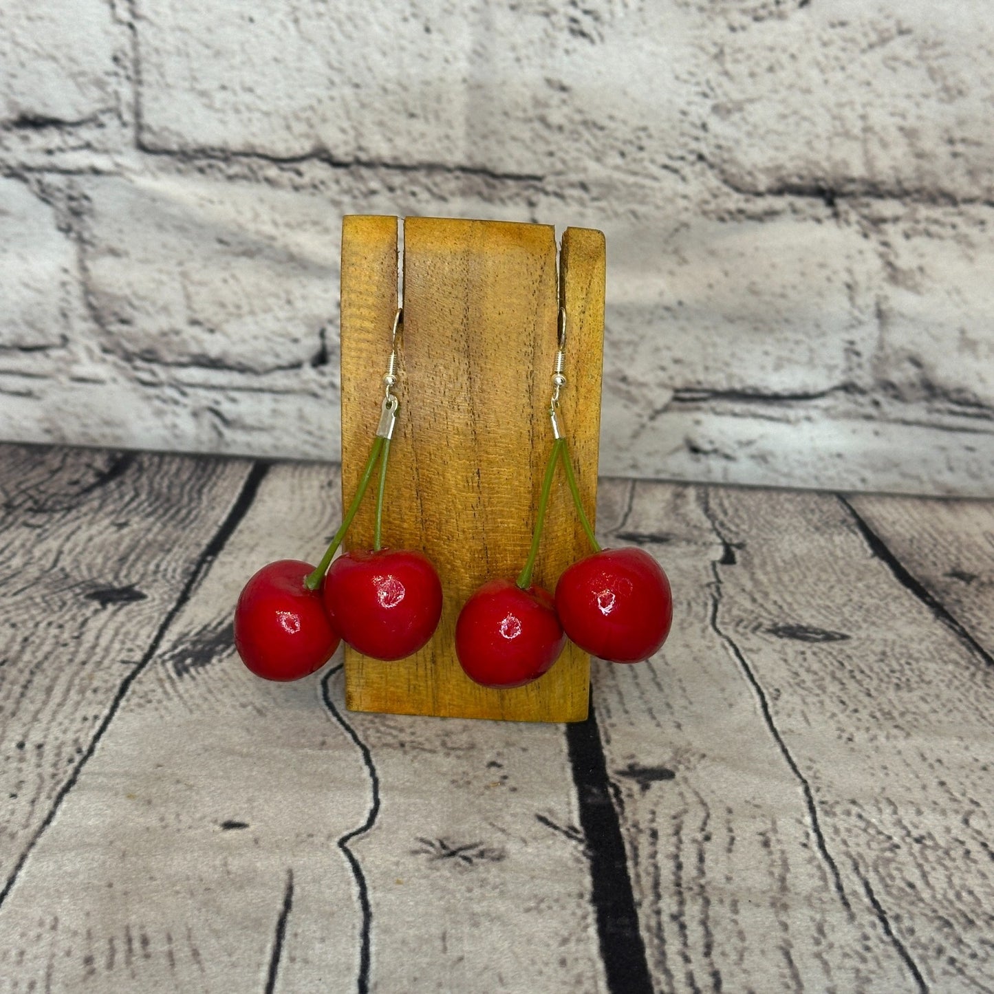 Cherry Plastic Novelty Party Dangle Drop Earrings Handmade UK Jewellery0