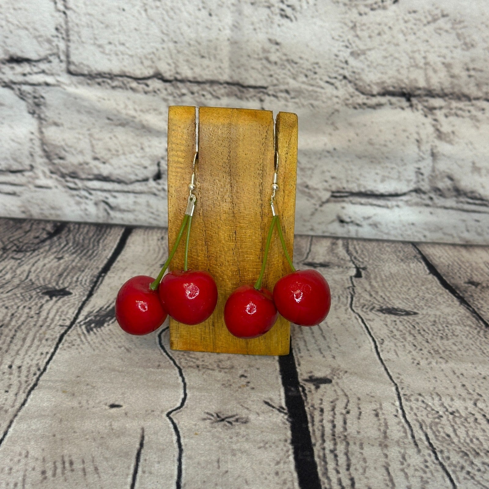 Cherry Plastic Novelty Party Dangle Drop Earrings Handmade UK Jewellery0