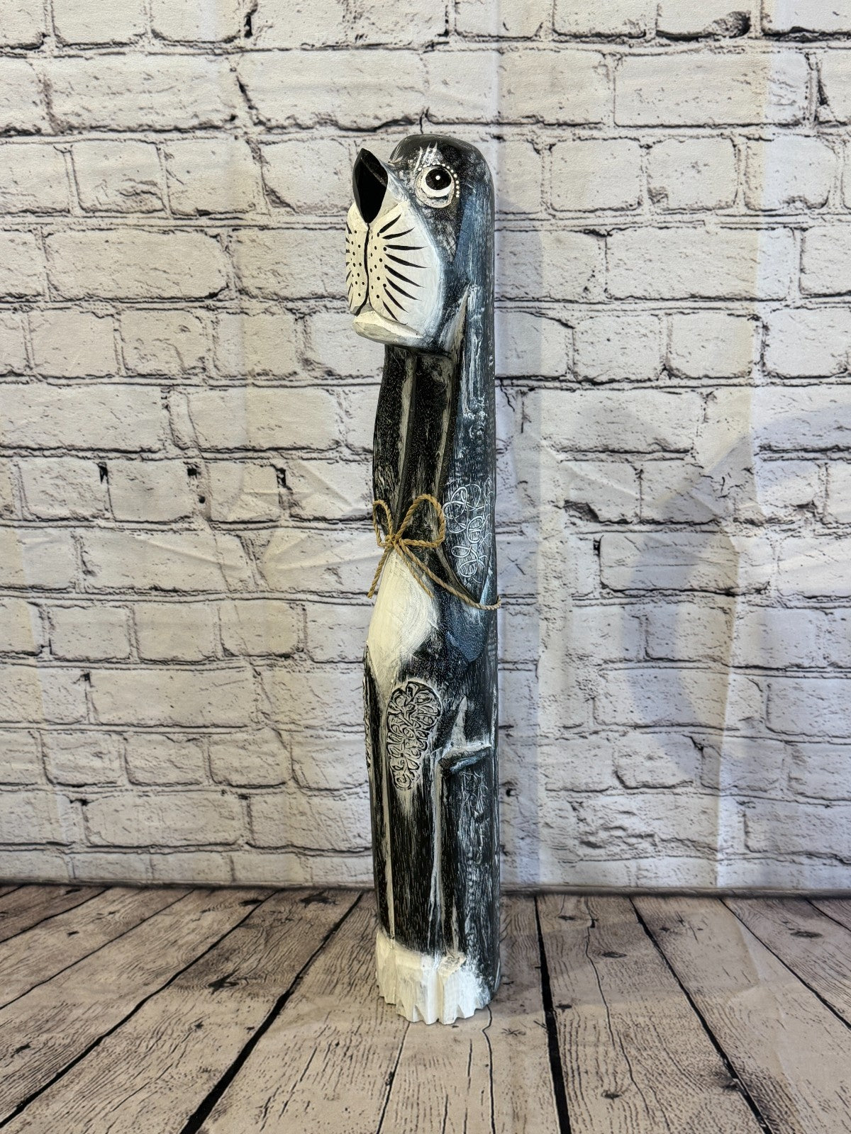 60cm Grey Wooden Shabby Dog Statue Ornament Fair Trade Handcarved0