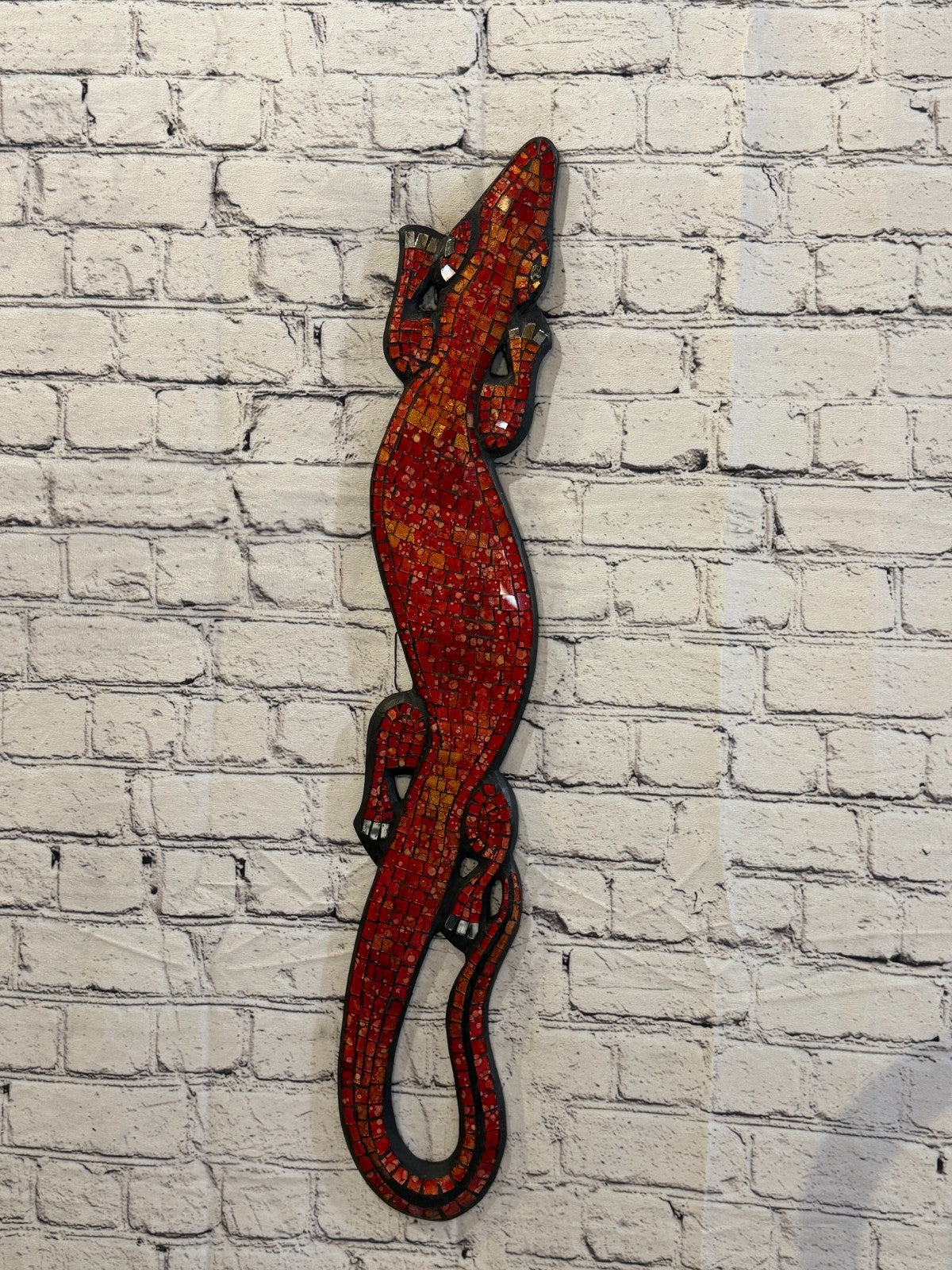 80cm Gecko Red Mosaic Wall Hanging Wooden Ornaments Wood Carving2