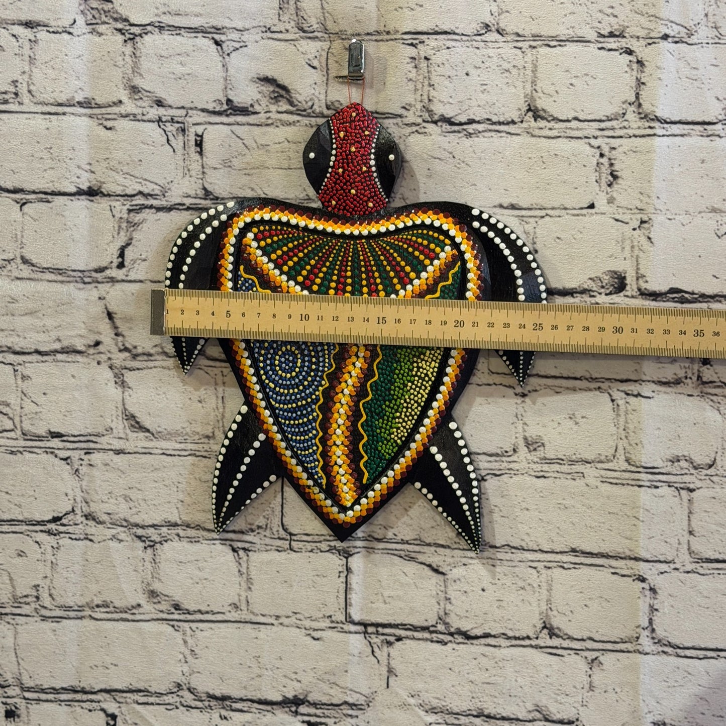 25cm Turtle Carved Wooden Dot Painted Ethnic Tribal Tiki Wall Art No 3 New3