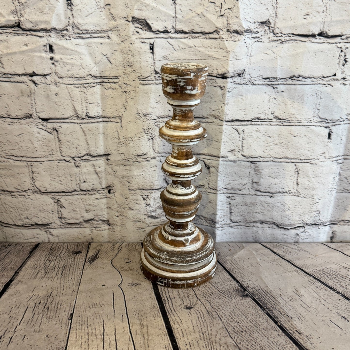 30cm x 10cm Brown Regal Wooden Vintage Style Candle Stand Shabby Pillar Holders0