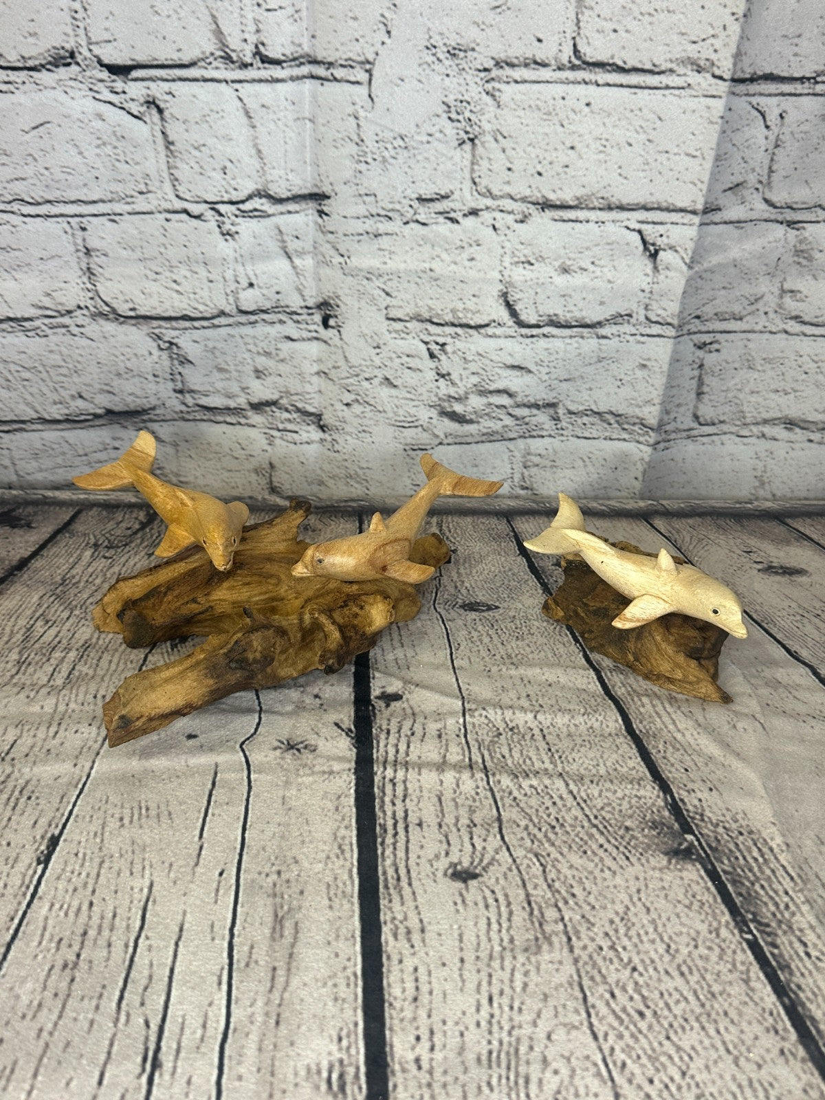 20cm Double Dolphin Mushroom Parasite Ornament Natural Carving Fairtrade Wooden7