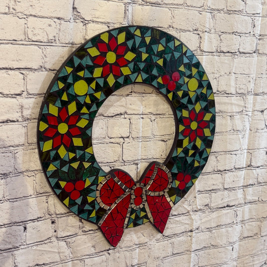 Holly Wreath Christmas Mosaic Tile Wall Mirror 55cm x 50cm 20Inches Handmade New0
