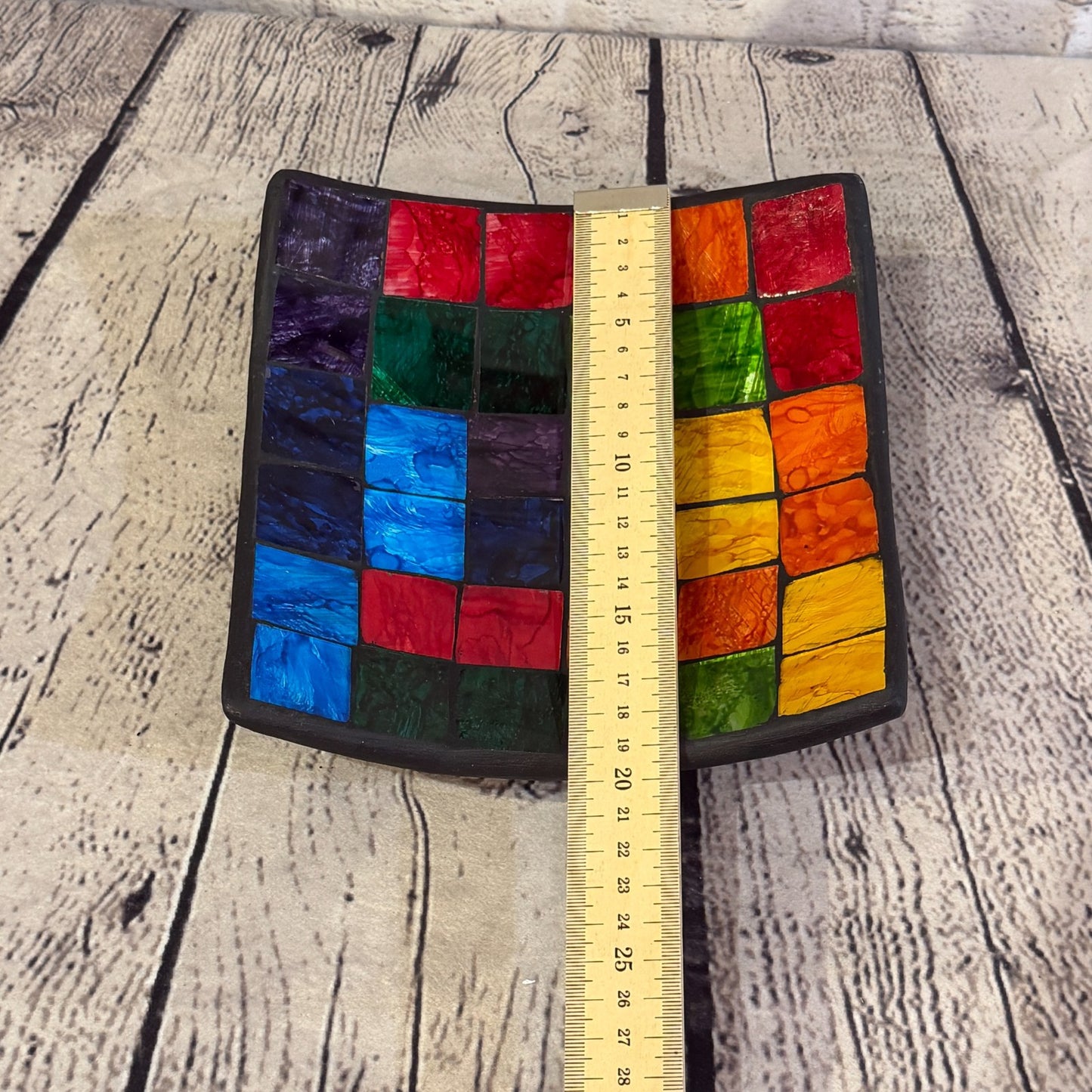 20cm Rainbow Block Square Mosaic Handmade Ceramic Glass Tile Bowl Fruit2