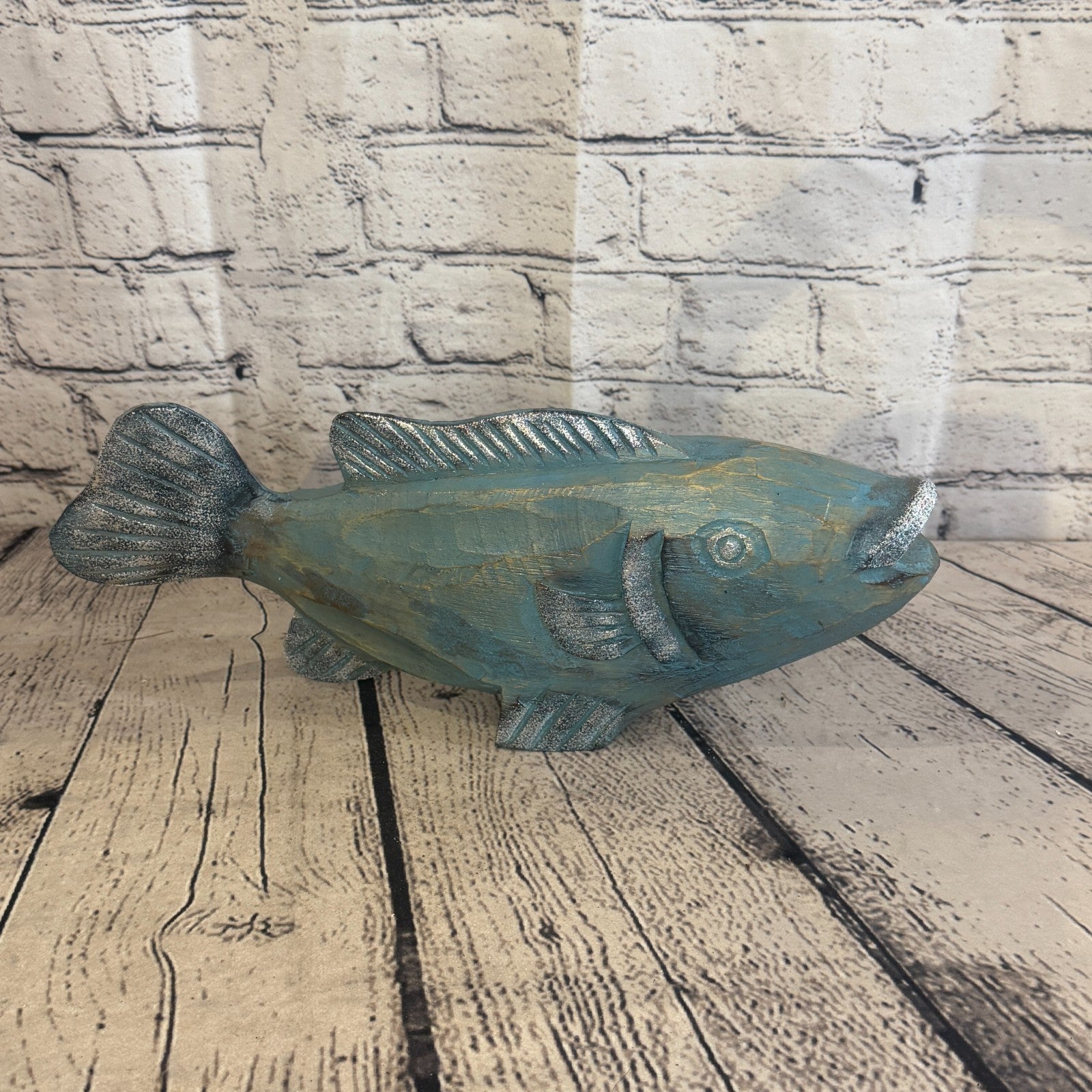 30cm x 15cm Trout Silver Blue Fish Wood Coastal Ocean Bathroom Decoration0