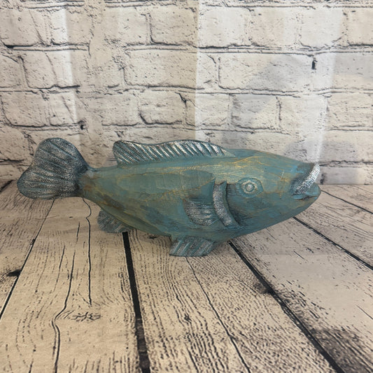 30cm x 15cm Trout Silver Blue Fish Wood Coastal Ocean Bathroom Decoration0