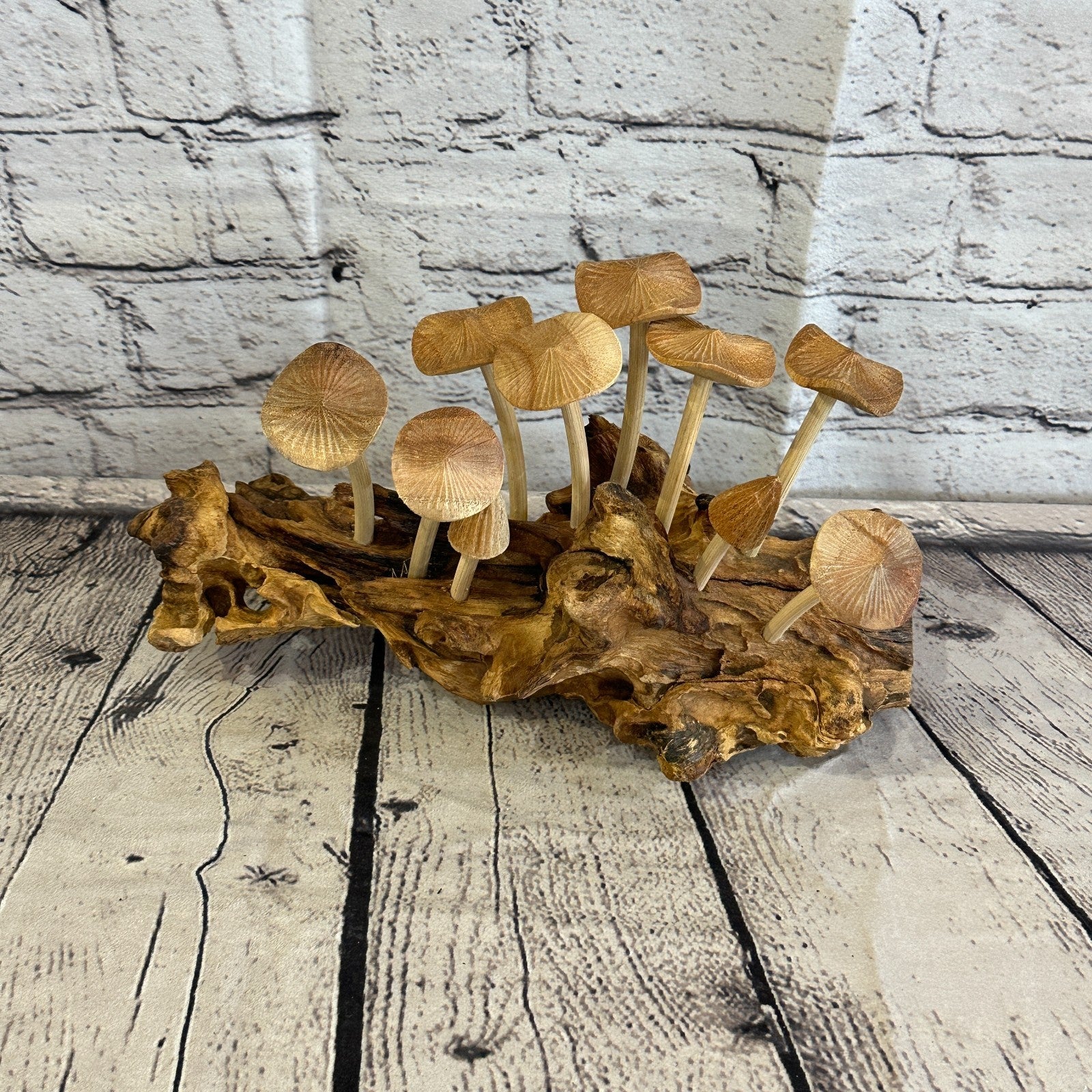 25cm Long Mushrooms Cluster Parasite Ornament Natural Carving Fairtrade Wooden0