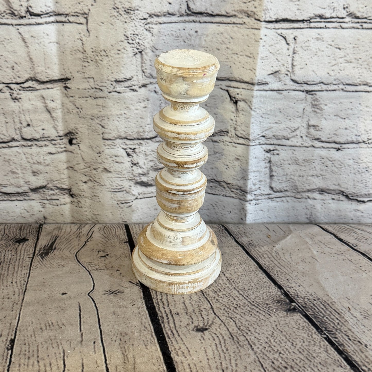 20cm x 10cm White Regal Wooden Vintage Style Candle Stand Shabby Pillar Holders1