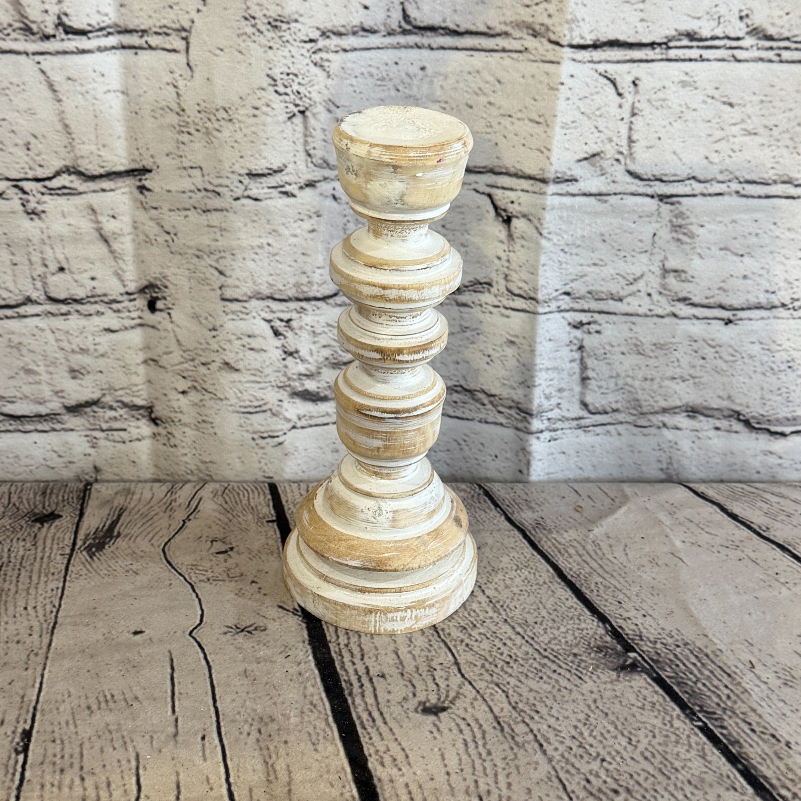 20cm x 10cm White Regal Wooden Vintage Style Candle Stand Shabby Pillar Holders1