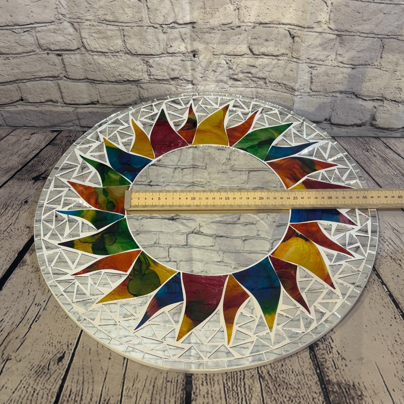 Rainbow White Sun Flame Mosaic Tile Wall Mirror 50cm x 50cm 20 Inches Handmade6