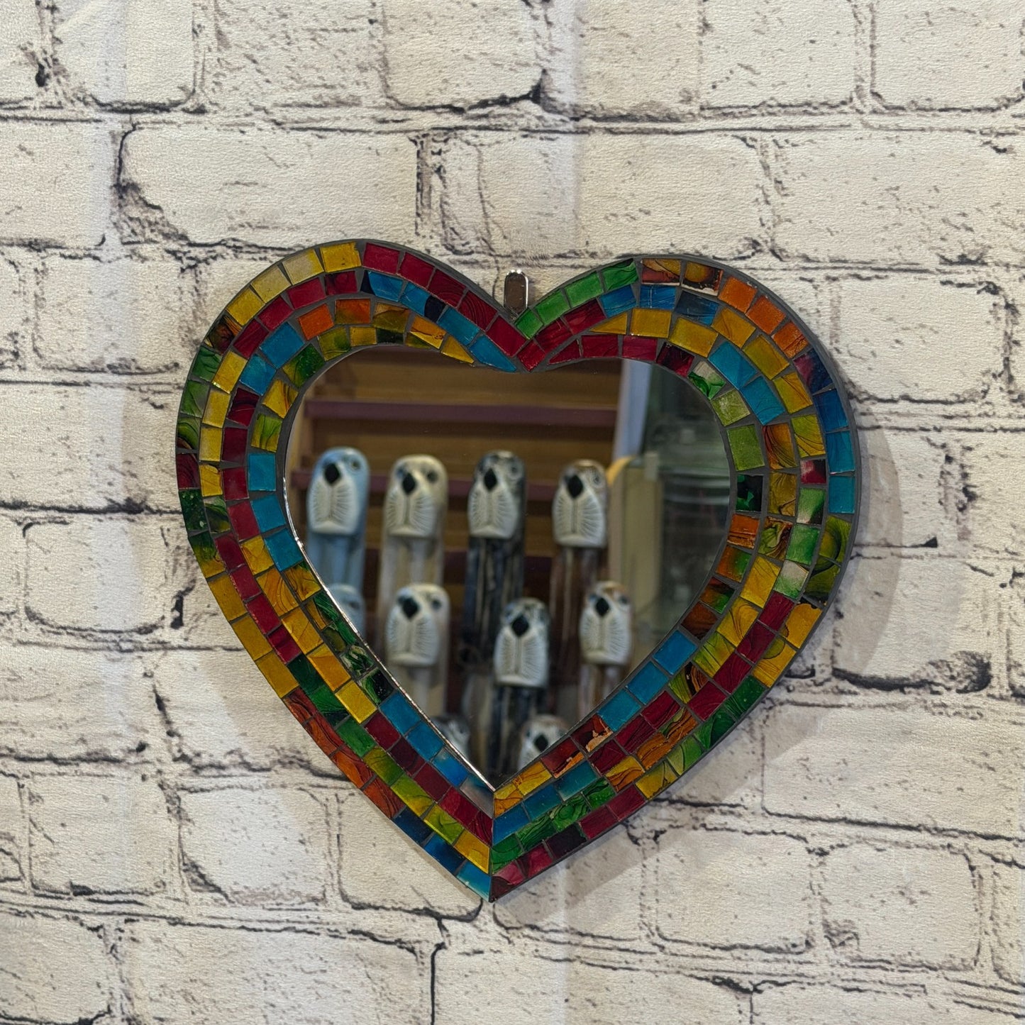 Rainbow Heart Shape Mosaic Tile Wall Mirror 28cm x 25cm 10 Inches Handmade New2