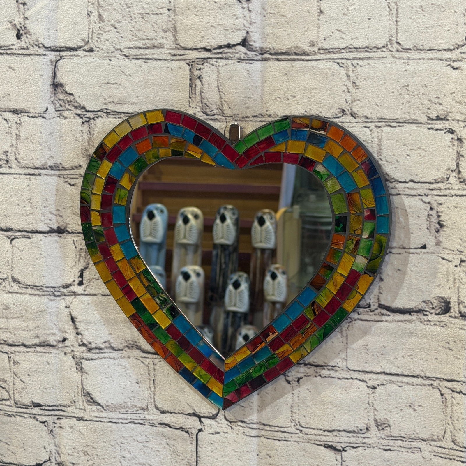 Rainbow Heart Shape Mosaic Tile Wall Mirror 28cm x 25cm 10 Inches Handmade New2