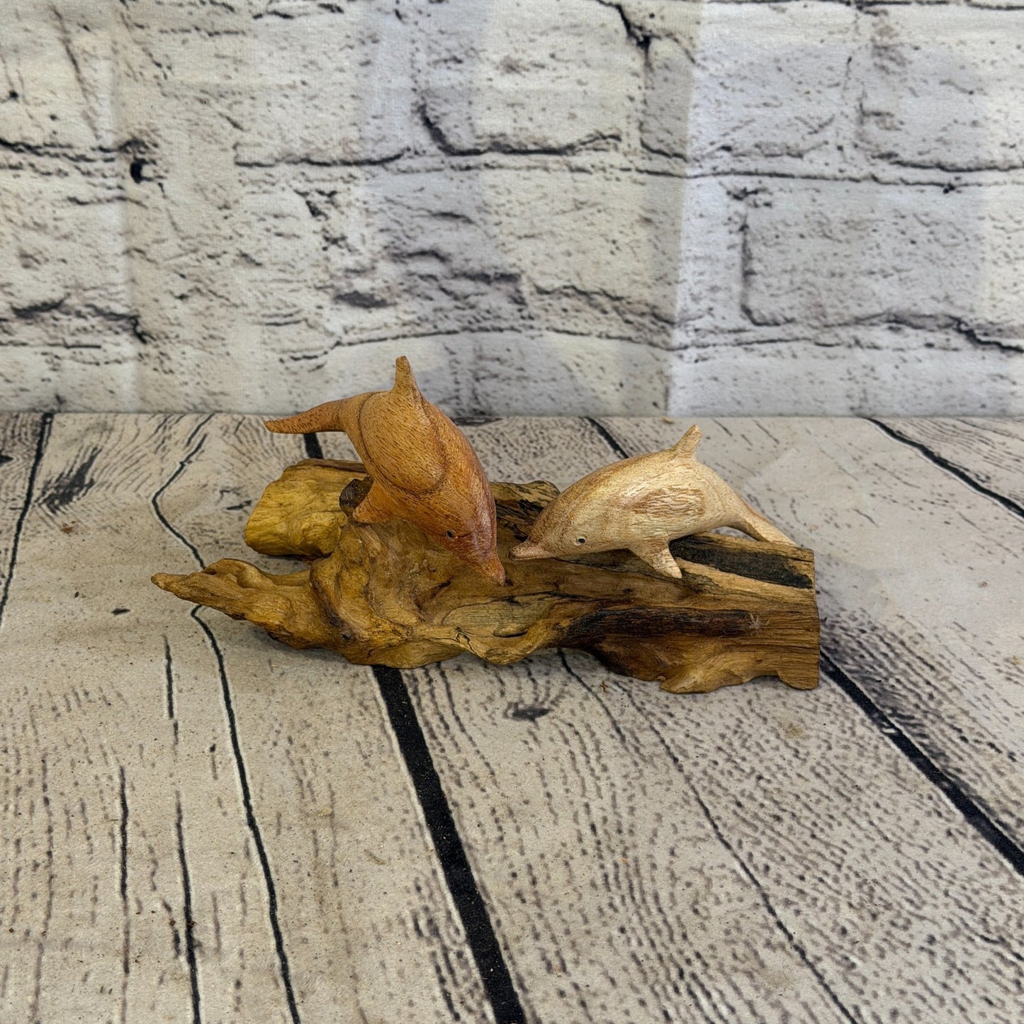 15cm Double Dolphin Mushroom Parasite Ornament Natural Carving Fairtrade Wooden0