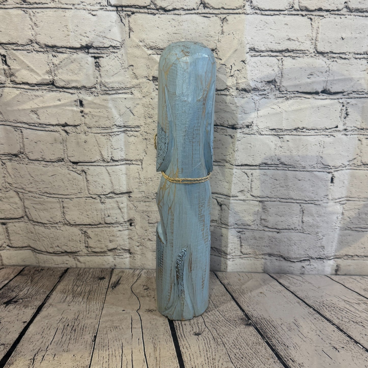 40cm Light Blue Wooden Shabby Dog Statue Ornament Fair Trade Handcarved4