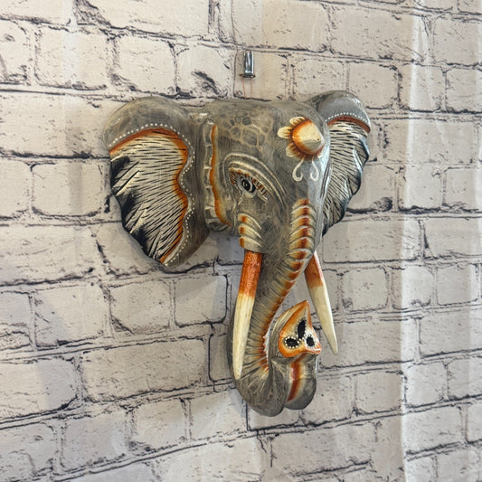 30cm x 30cm Grey Light Painted Wood Elephant Head Wall Mounted Art Shabby0