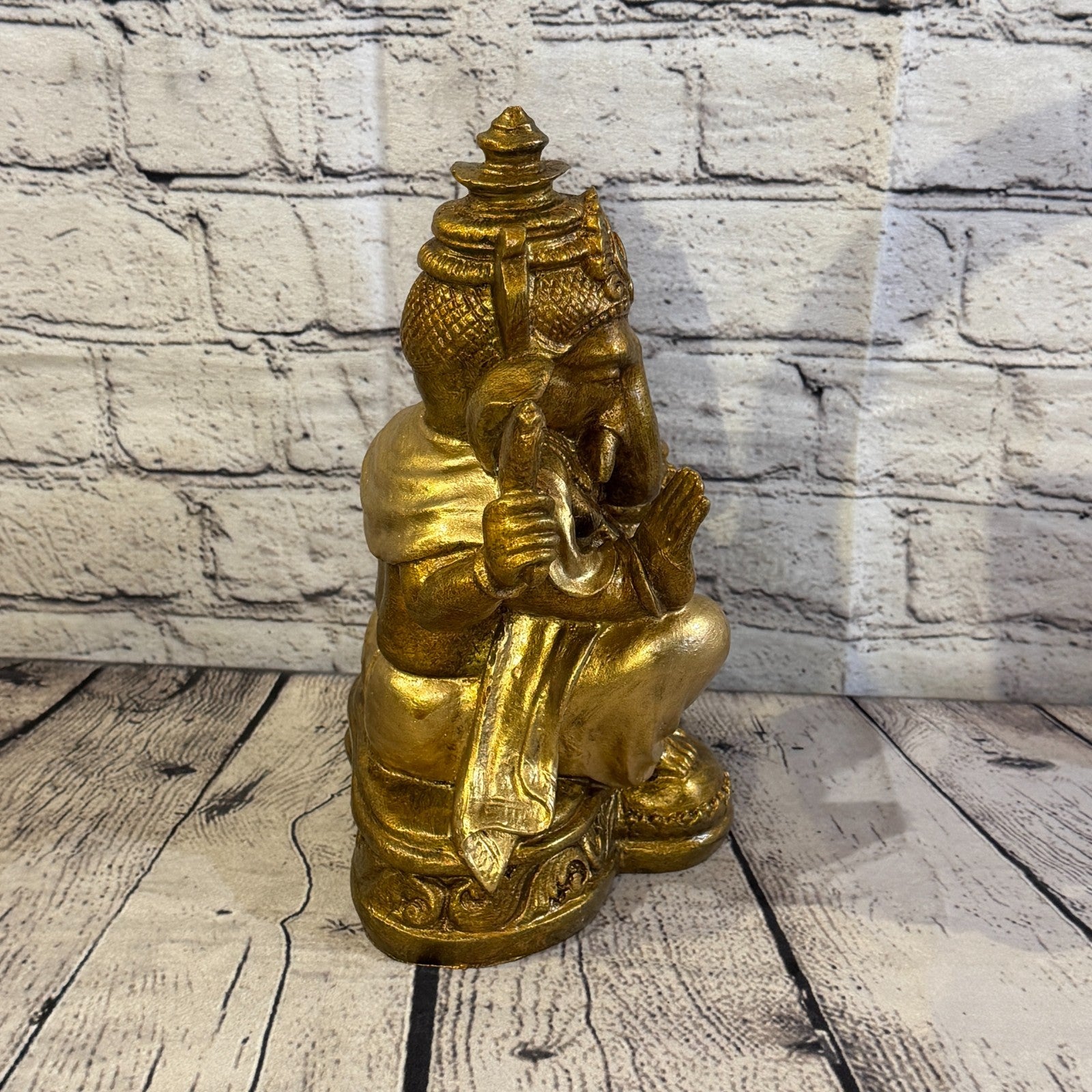 Bronze & Bronze 25cm Large Ganesh Ganesa Sitting On Lotus Statue Resin Hindu3