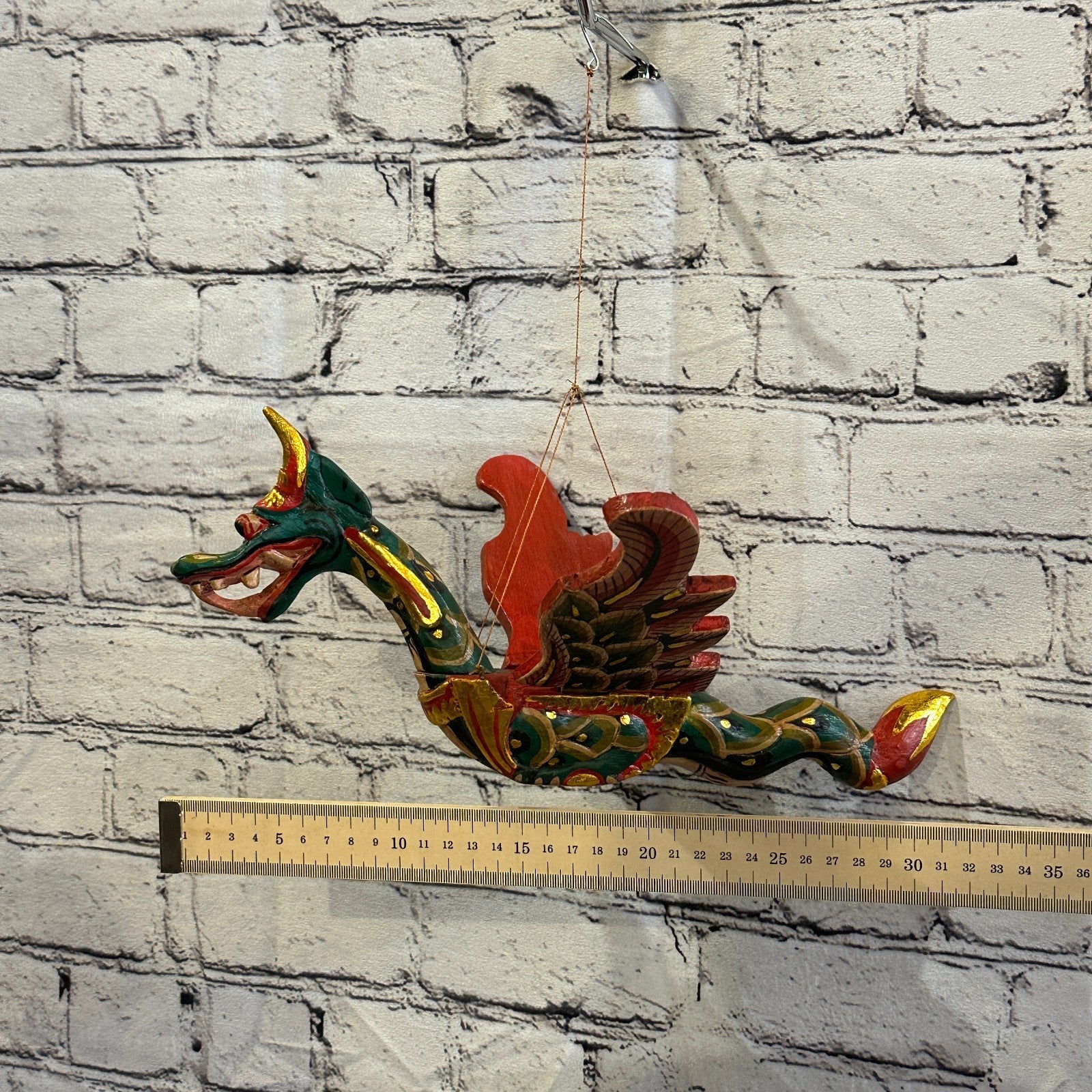 30cm Green Dragon Folk Art Wood Flying Winged Mobile Spirit Chaser Guardian3