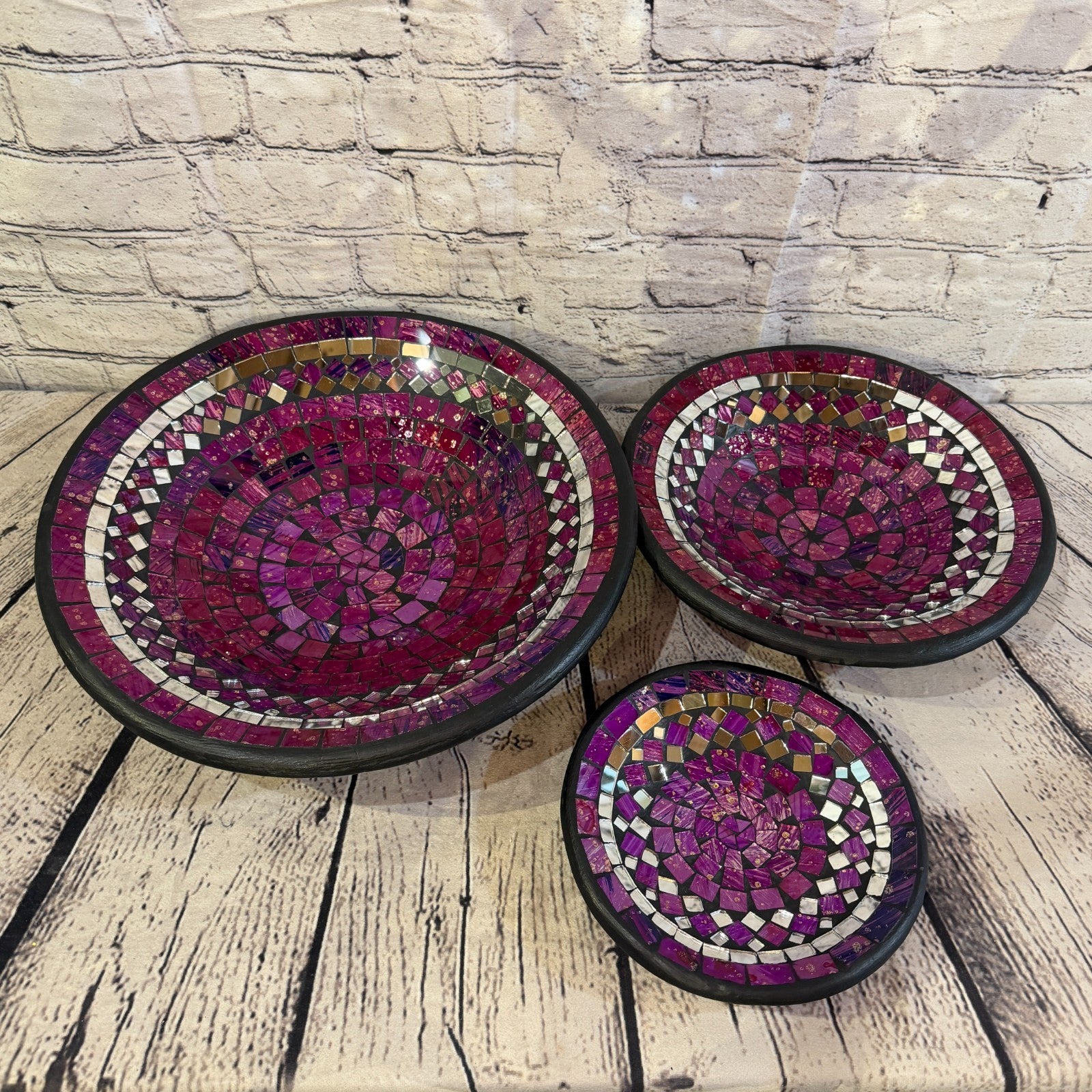 20cm Purple Round Mirror Mosaic Handmade Ceramic Glass Tile Bowl Fruit4