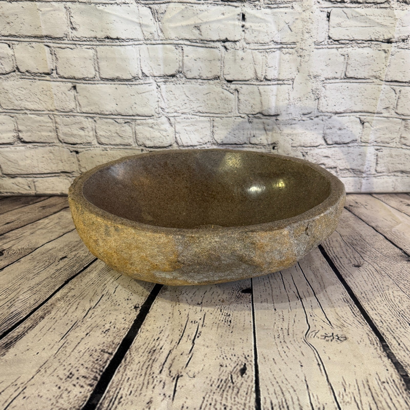 35cm x 28cm Wash Basin Bathroom Counter Top Washing River Stone Bowl Sink No 380