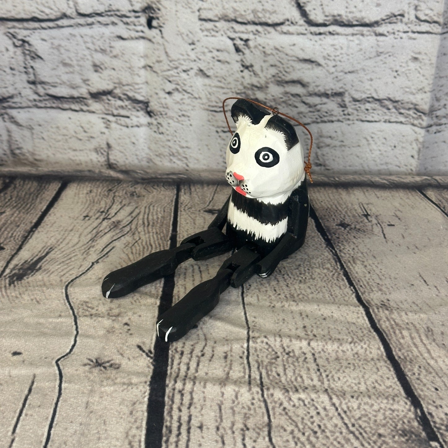 10cm Bright Panda Sitting Animal, Wooden Shelf Ornament Handmade and Fairtrade2