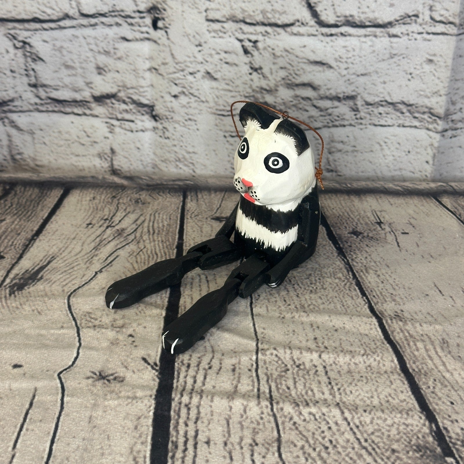 10cm Bright Panda Sitting Animal, Wooden Shelf Ornament Handmade and Fairtrade2