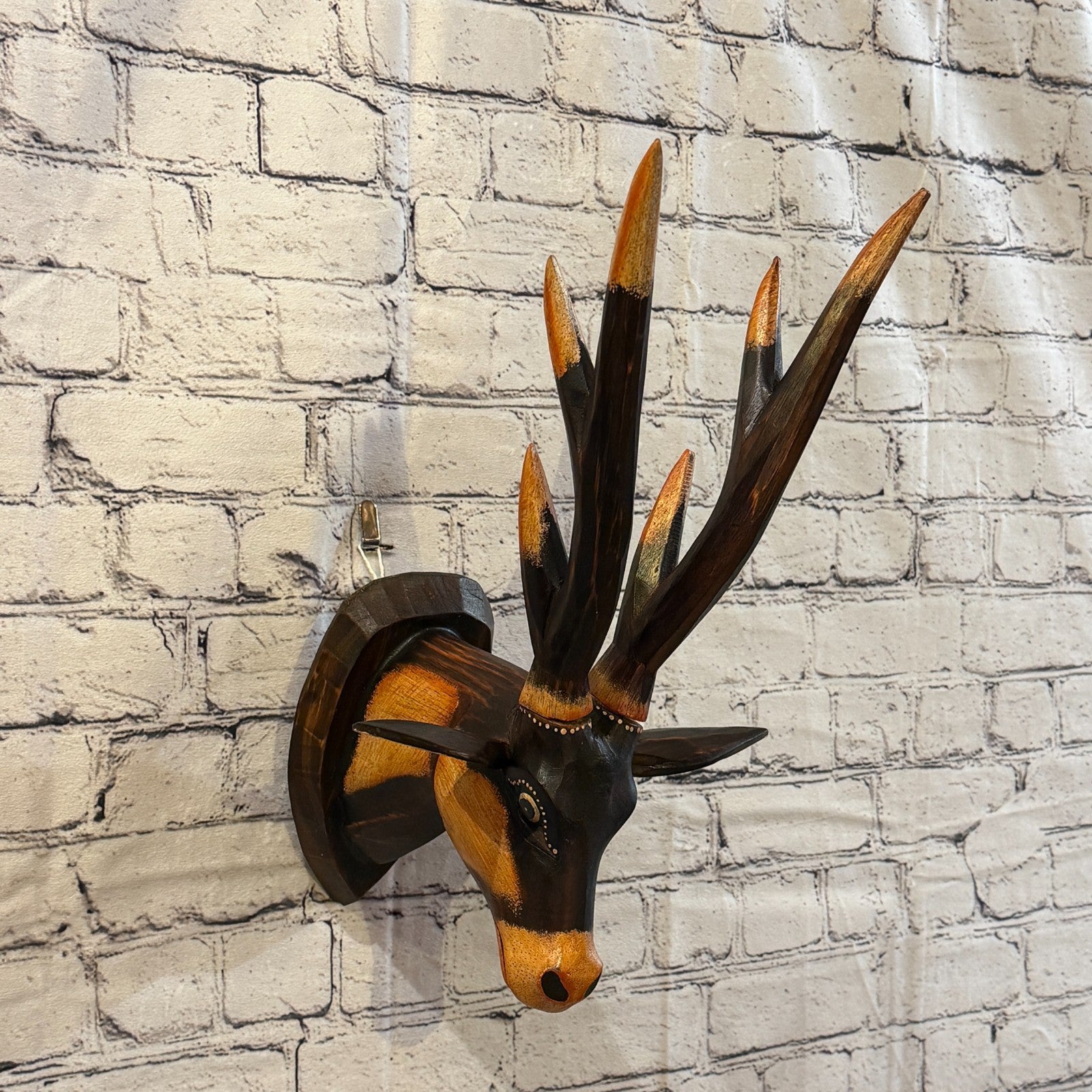 40cm x 25cm Elk Brown Carved Fair Trade Wooden Animal Wall Art Wall Hang Mask0