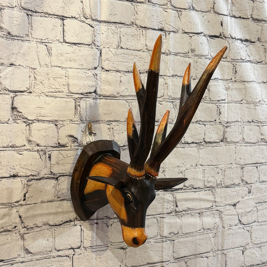 40cm x 25cm Elk Brown Carved Fair Trade Wooden Animal Wall Art Wall Hang Mask0