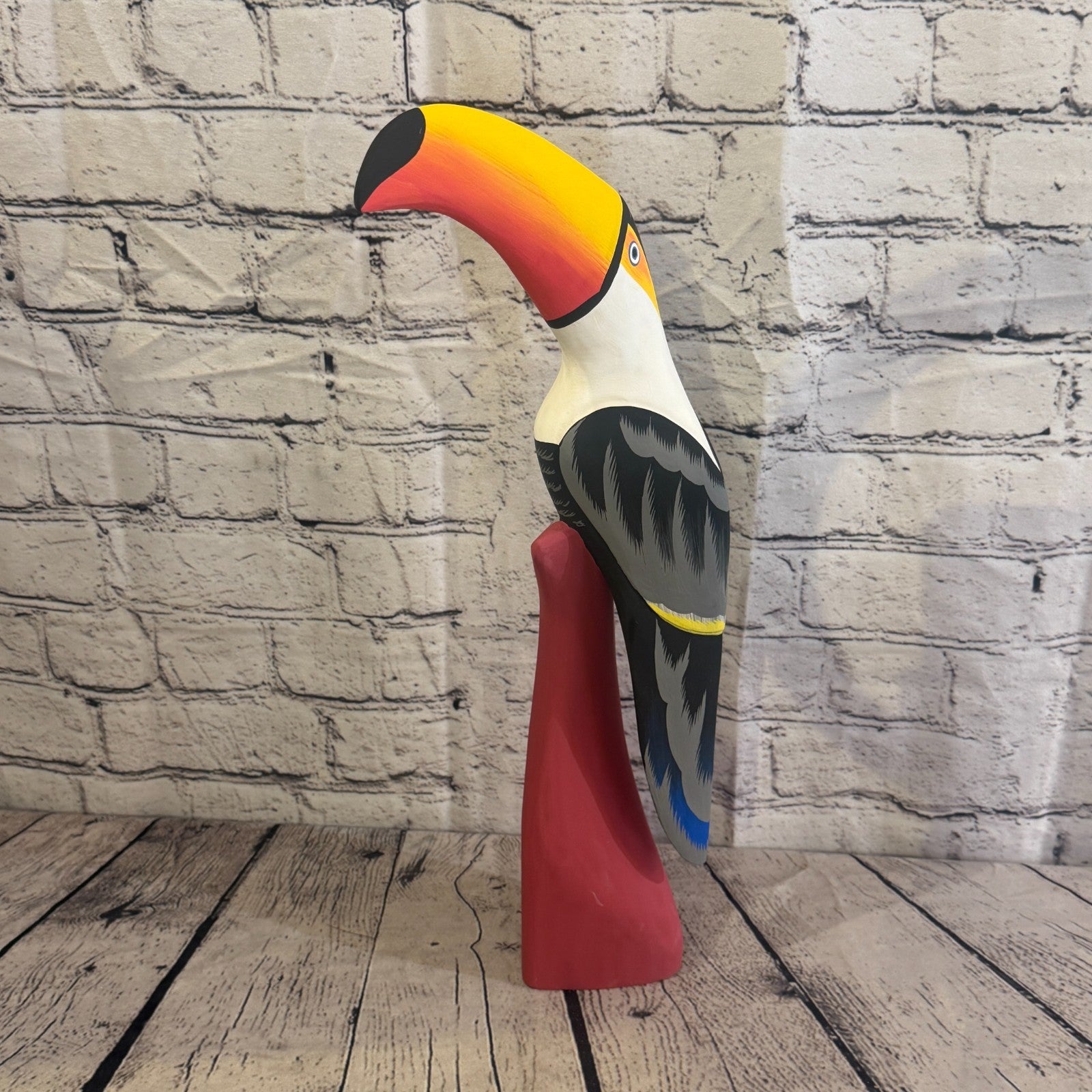 40cm Black White Toucan Bird Ornament Statue Fair Trade Hand Made Carved Wood0