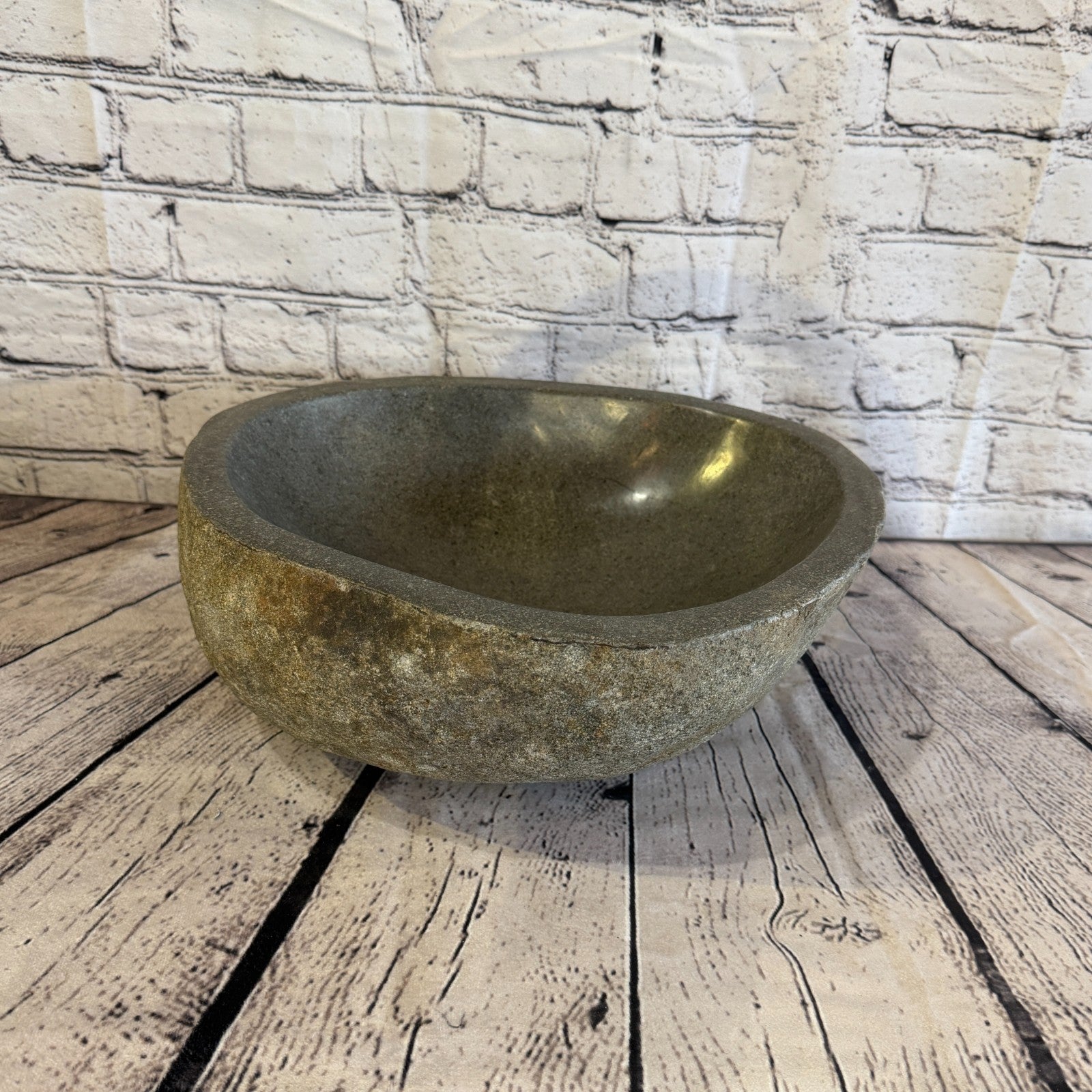 32cm x 31cm Wash Basin Bathroom Counter Top Washing River Stone Bowl Sink No 60