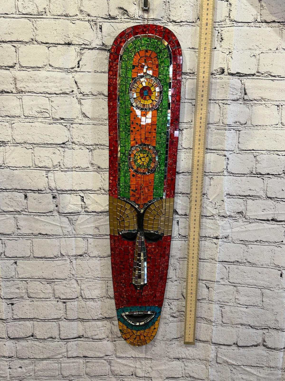 80cm Mosaic Mirror Mask Carved Painted Ethnic Tribal Wall Art Handmade Design 23