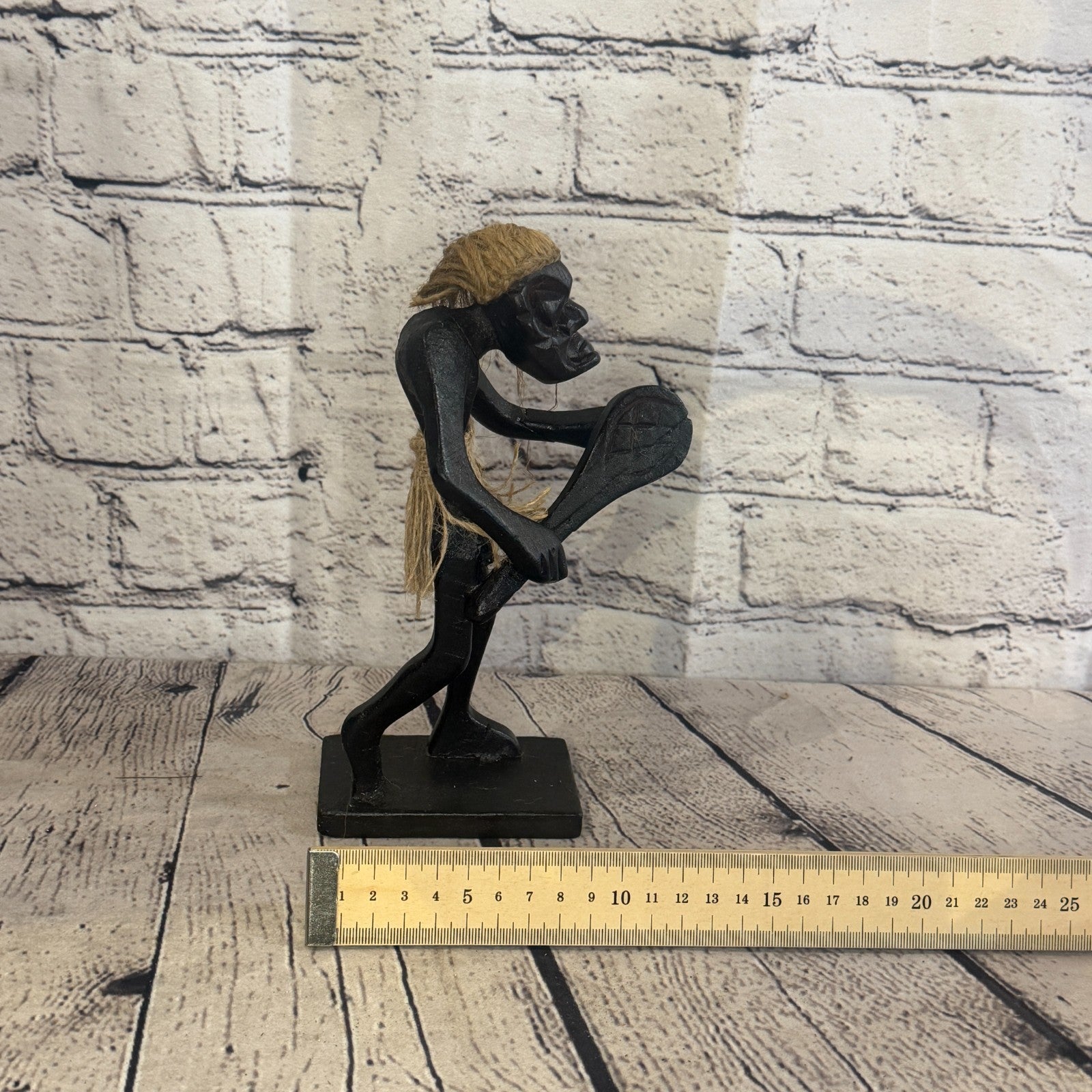 20cm Tennis Playing African Tribal Warrior Man Figure Statue Wood Hand Carved6
